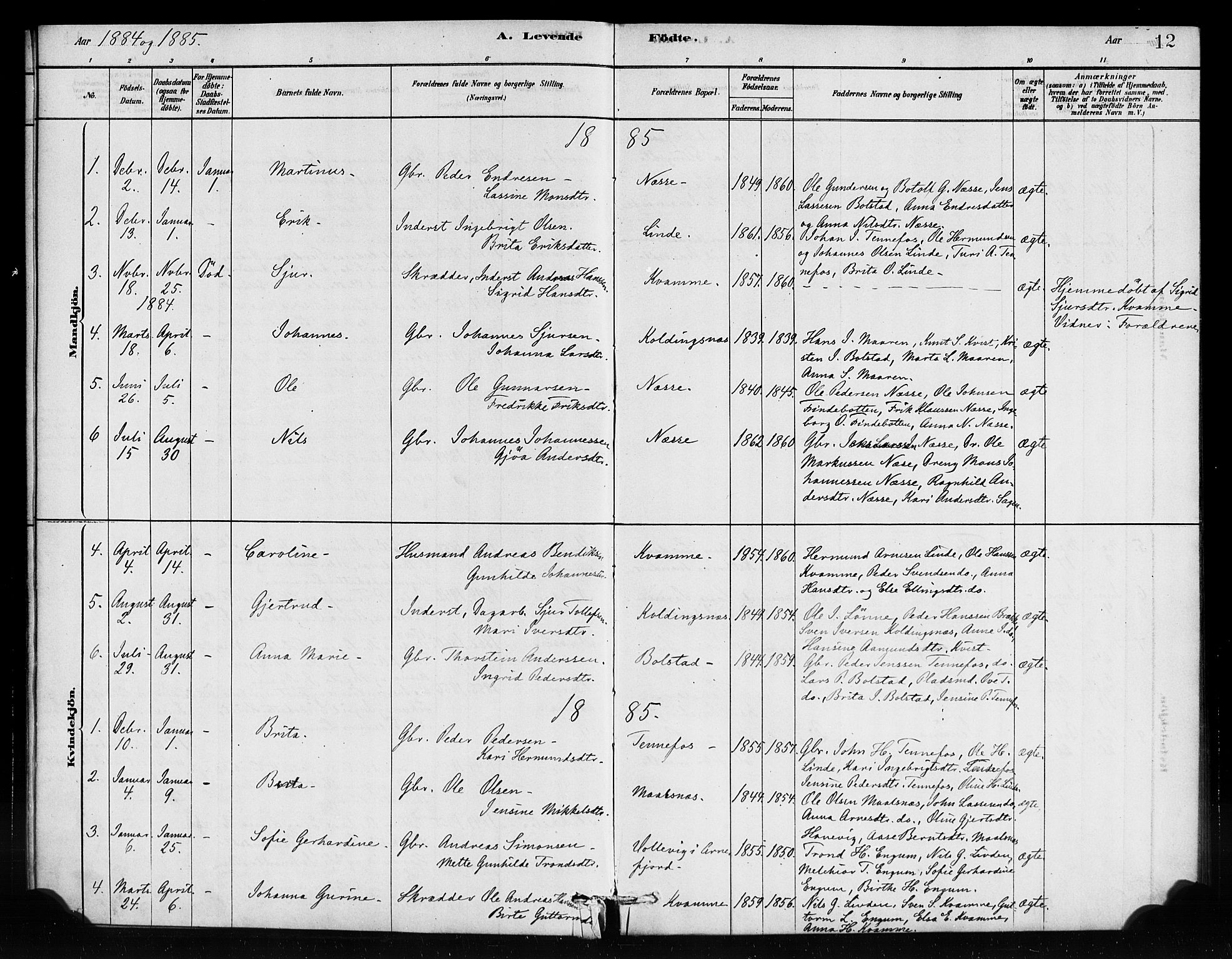 Vik sokneprestembete, AV/SAB-A-81501/H/Haa/Haad/L0001: Parish register (official) no. D 1, 1878-1890, p. 12