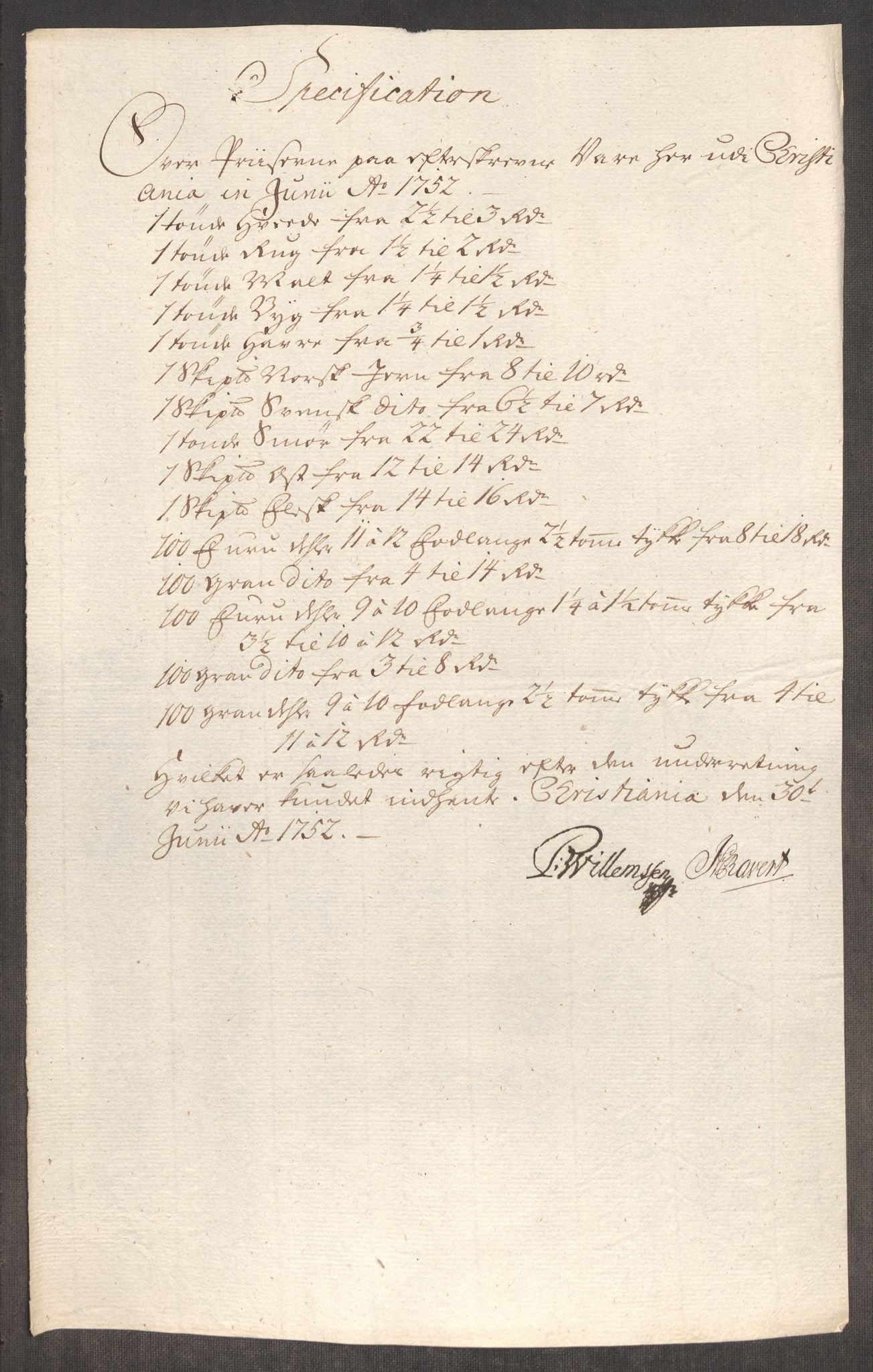Rentekammeret inntil 1814, Realistisk ordnet avdeling, AV/RA-EA-4070/Oe/L0004: [Ø1]: Priskuranter, 1749-1752, p. 809