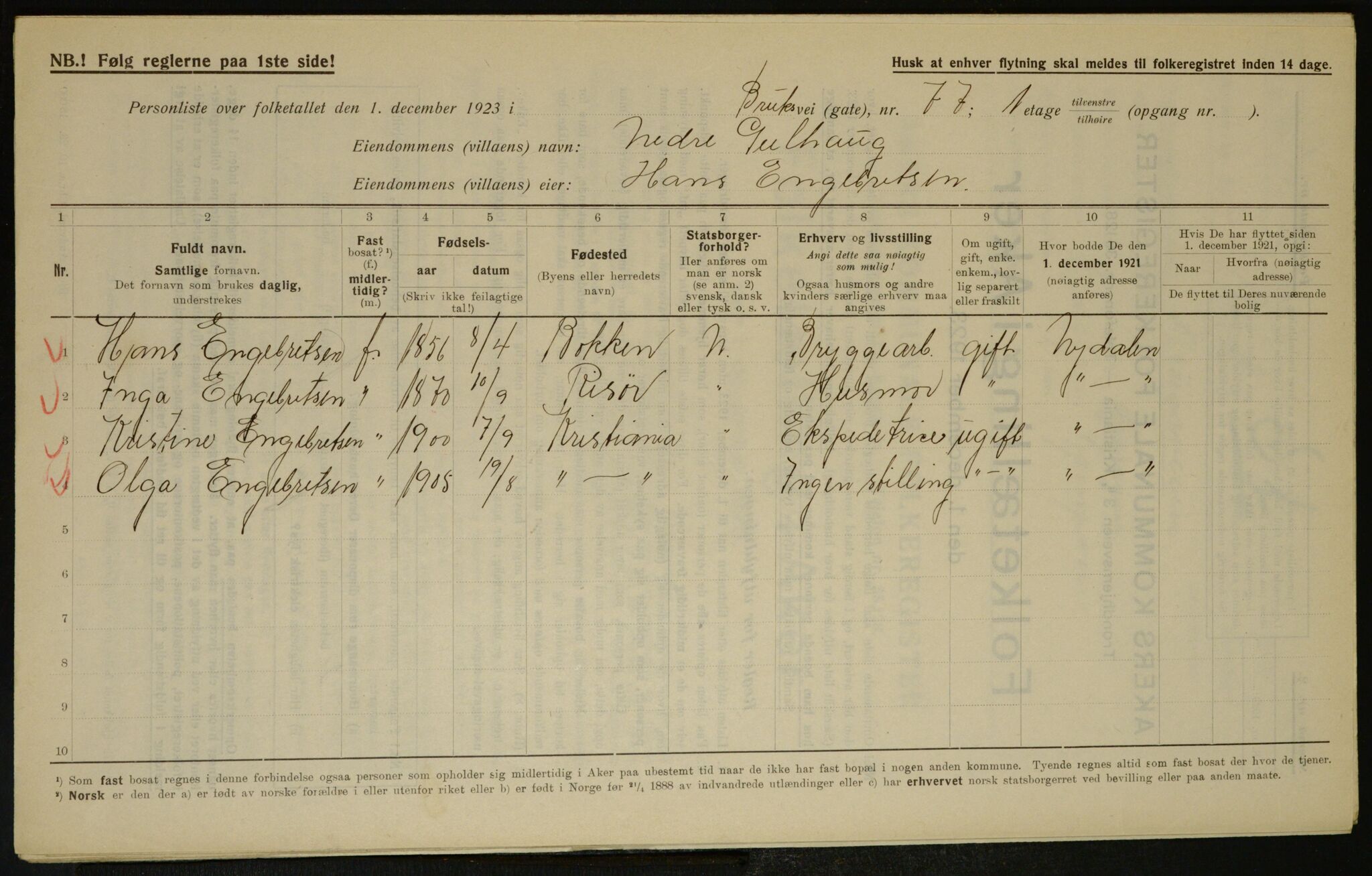 , Municipal Census 1923 for Aker, 1923, p. 8680