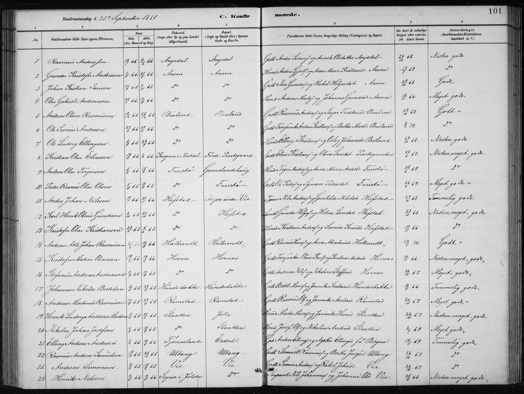 Førde sokneprestembete, SAB/A-79901/H/Hab/Haba/L0002: Parish register (copy) no. A 2, 1881-1898, p. 101