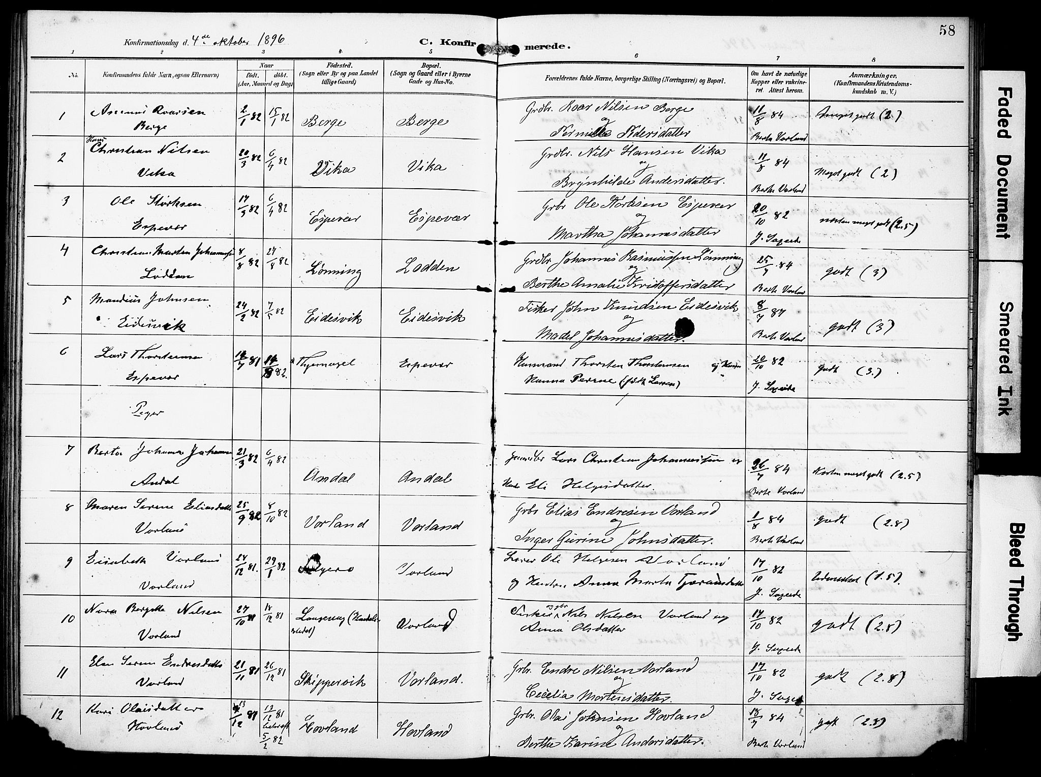 Finnås sokneprestembete, SAB/A-99925/H/Ha/Haa/Haad/L0002: Parish register (official) no. D 2, 1895-1906, p. 58
