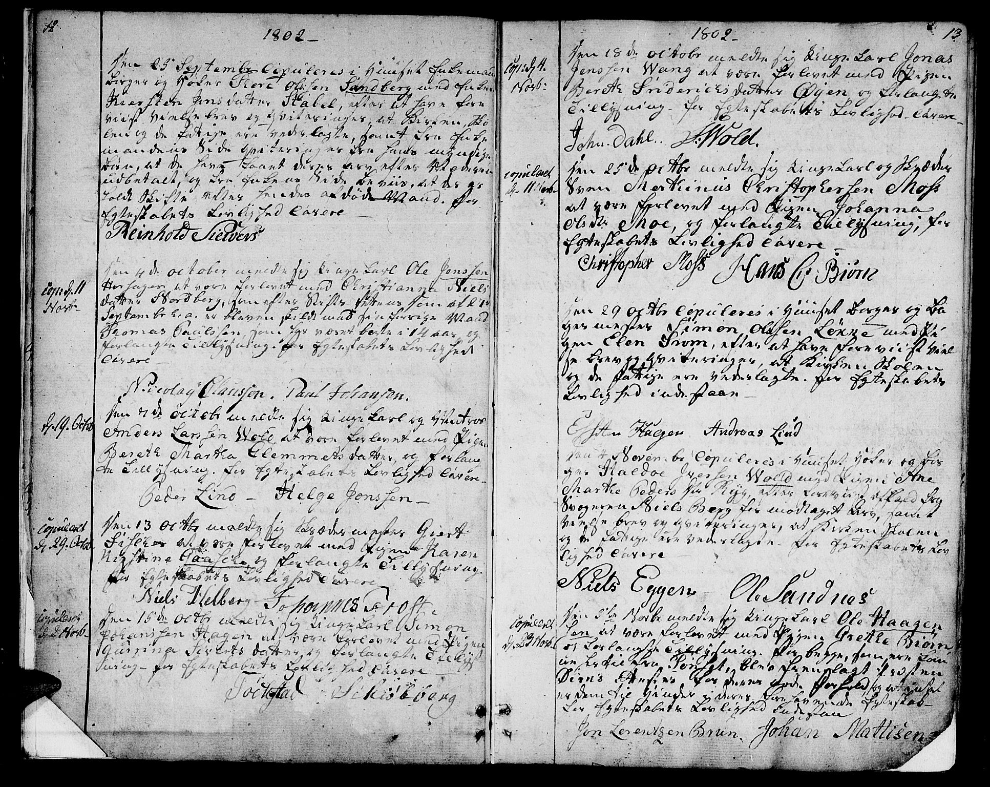Ministerialprotokoller, klokkerbøker og fødselsregistre - Sør-Trøndelag, SAT/A-1456/601/L0042: Parish register (official) no. 601A10, 1802-1830, p. 12-13