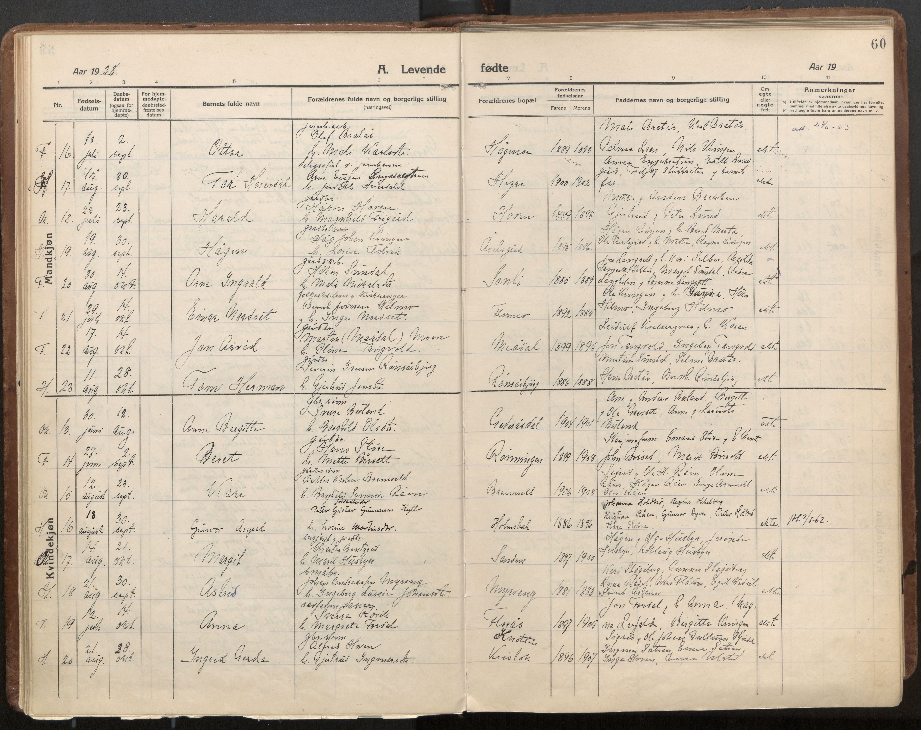 Ministerialprotokoller, klokkerbøker og fødselsregistre - Nord-Trøndelag, SAT/A-1458/703/L0037: Parish register (official) no. 703A10, 1915-1932, p. 60