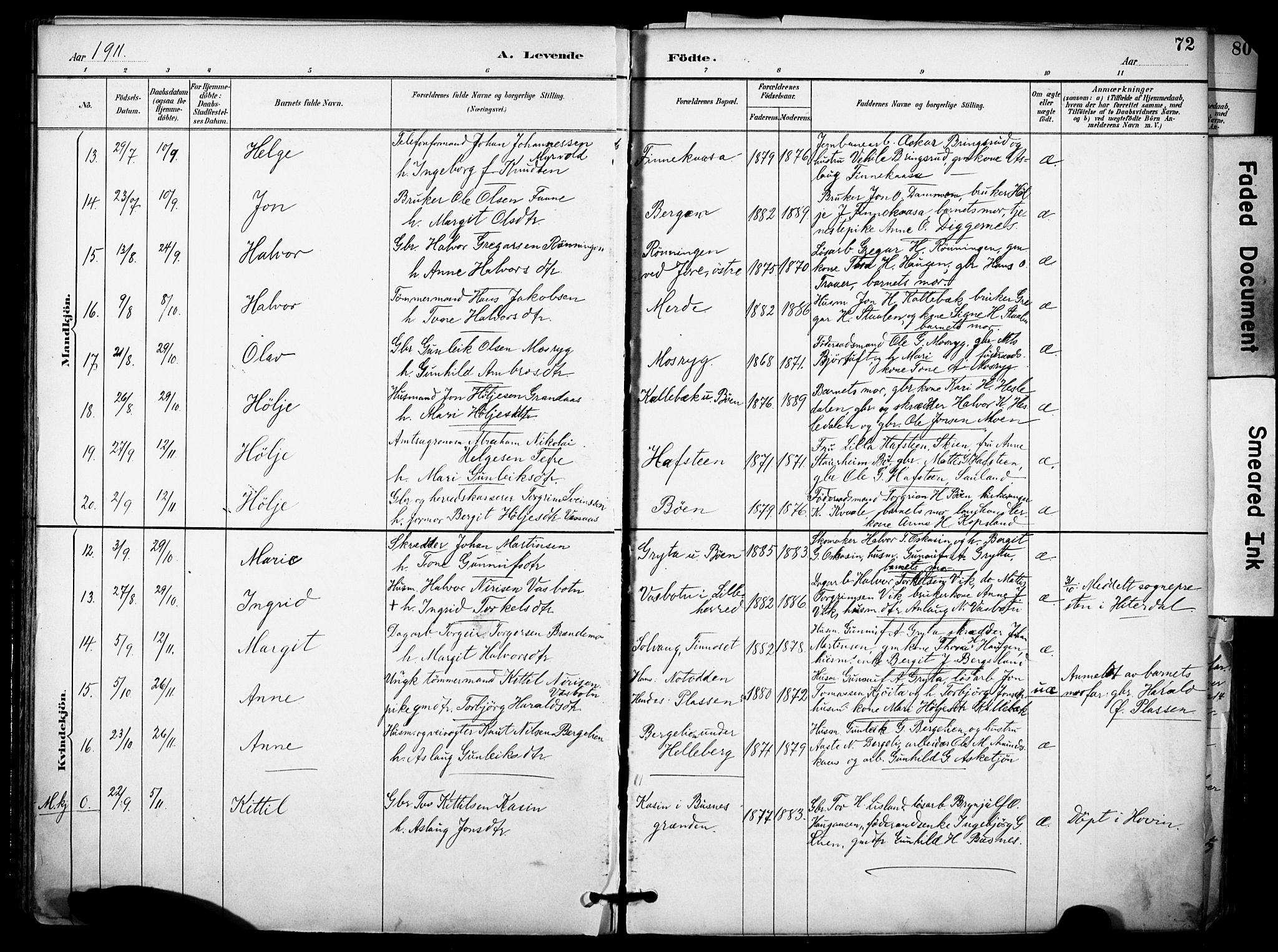 Gransherad kirkebøker, SAKO/A-267/F/Fa/L0005: Parish register (official) no. I 5, 1887-1916, p. 72