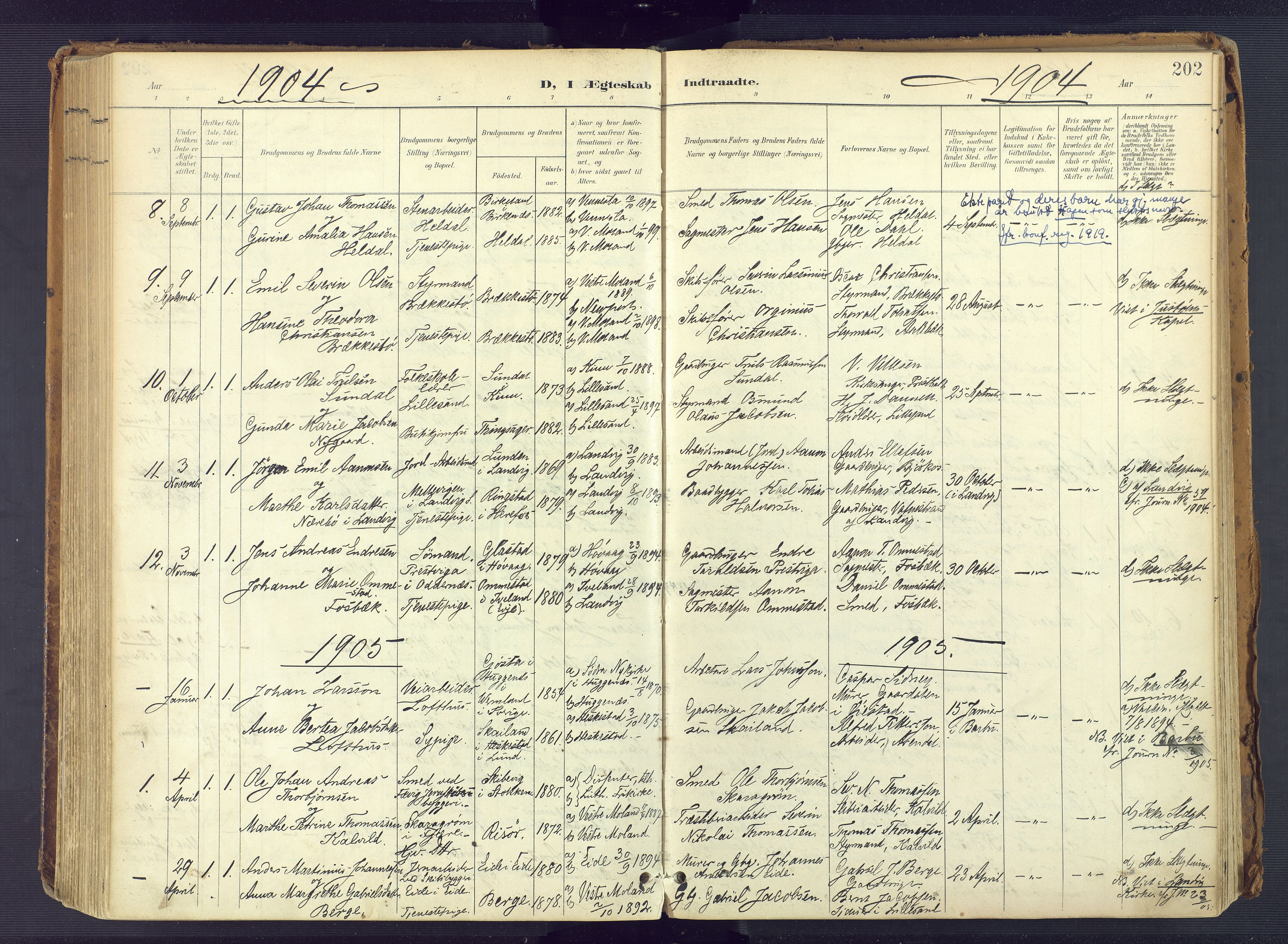 Vestre Moland sokneprestkontor, SAK/1111-0046/F/Fa/Fab/L0010: Parish register (official) no. A 10, 1900-1926, p. 202