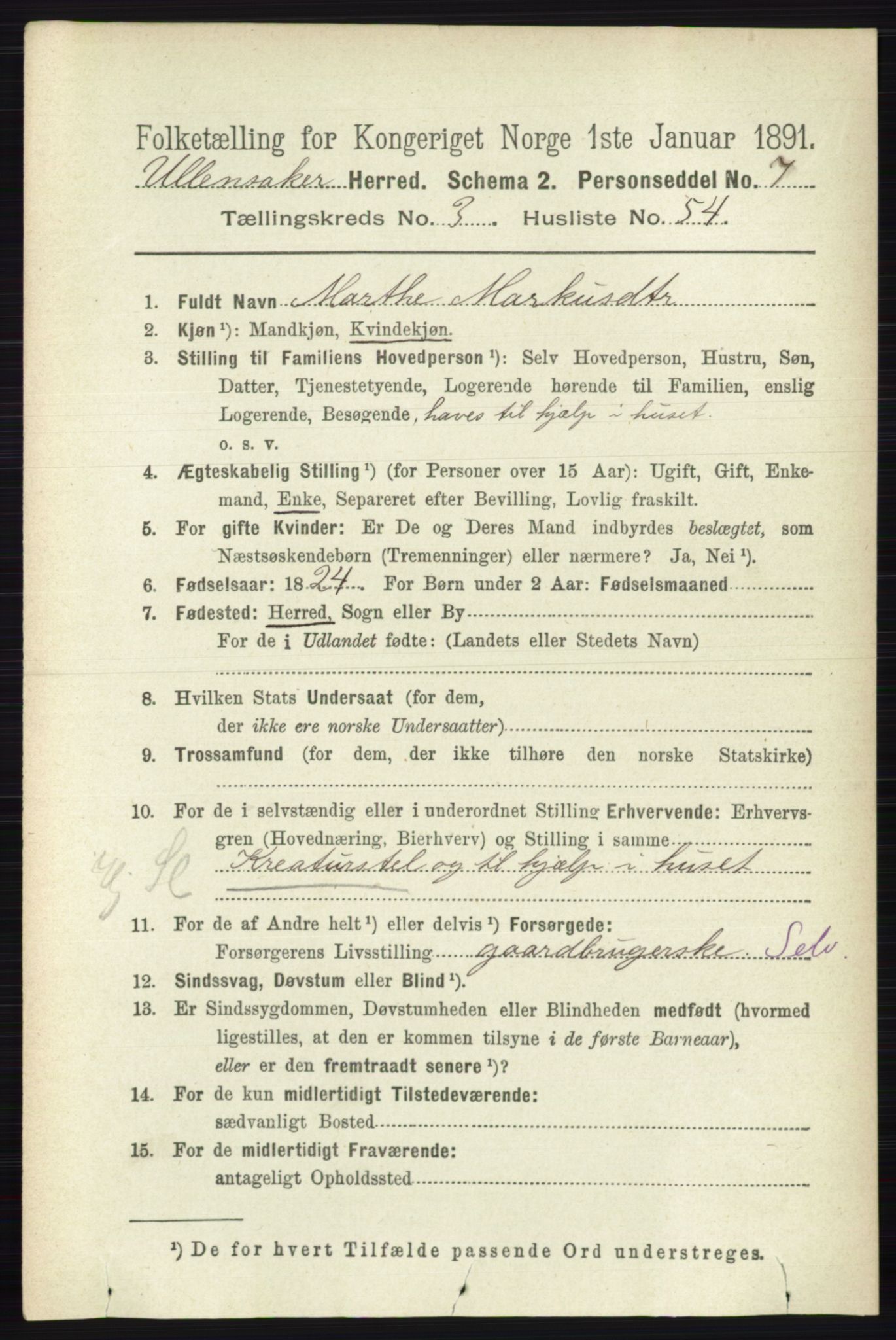 RA, 1891 census for 0235 Ullensaker, 1891, p. 1425