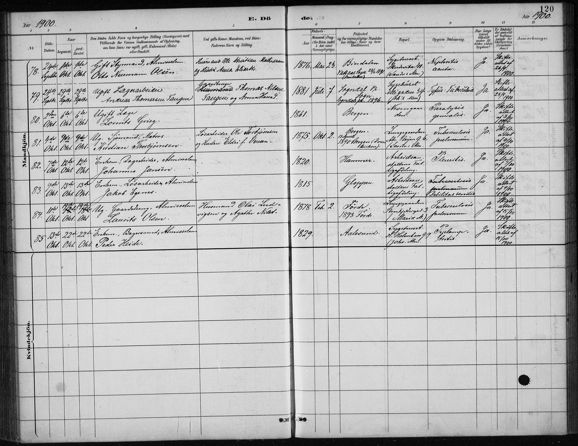 Bergen kommunale pleiehjem - stiftelsespresten, SAB/A-100281: Parish register (official) no. A 5, 1887-1908, p. 120