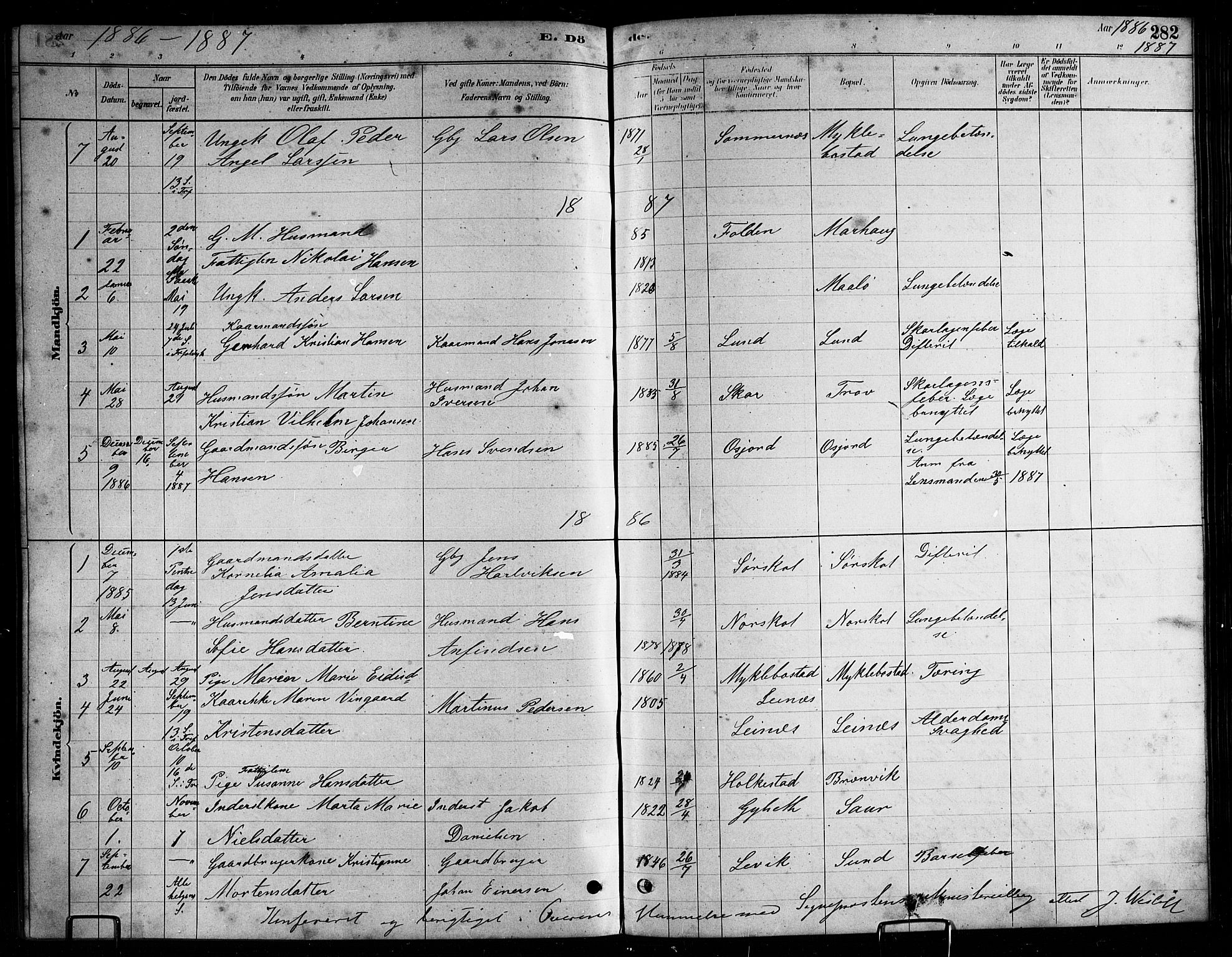 Ministerialprotokoller, klokkerbøker og fødselsregistre - Nordland, AV/SAT-A-1459/857/L0828: Parish register (copy) no. 857C03, 1879-1908, p. 282