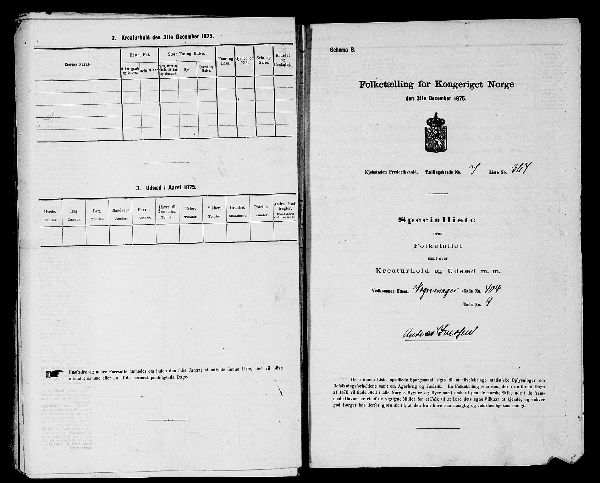 RA, 1875 census for 0101P Fredrikshald, 1875, p. 907