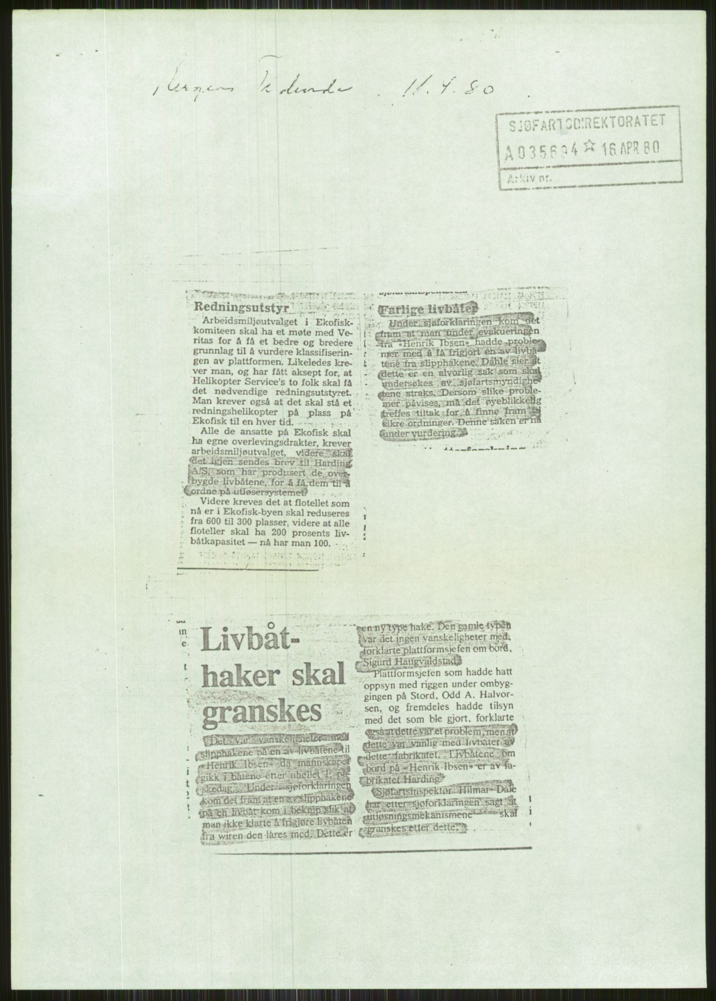 Justisdepartementet, Granskningskommisjonen ved Alexander Kielland-ulykken 27.3.1980, AV/RA-S-1165/D/L0015: L Health and Safety Executive (Doku.liste + L1 av 1)/M Lloyds Register (Doku.liste + M1-M5 av 10)/ N Redningsutstyr (Doku.liste + N1-N43 av 43) , 1980-1981, p. 385