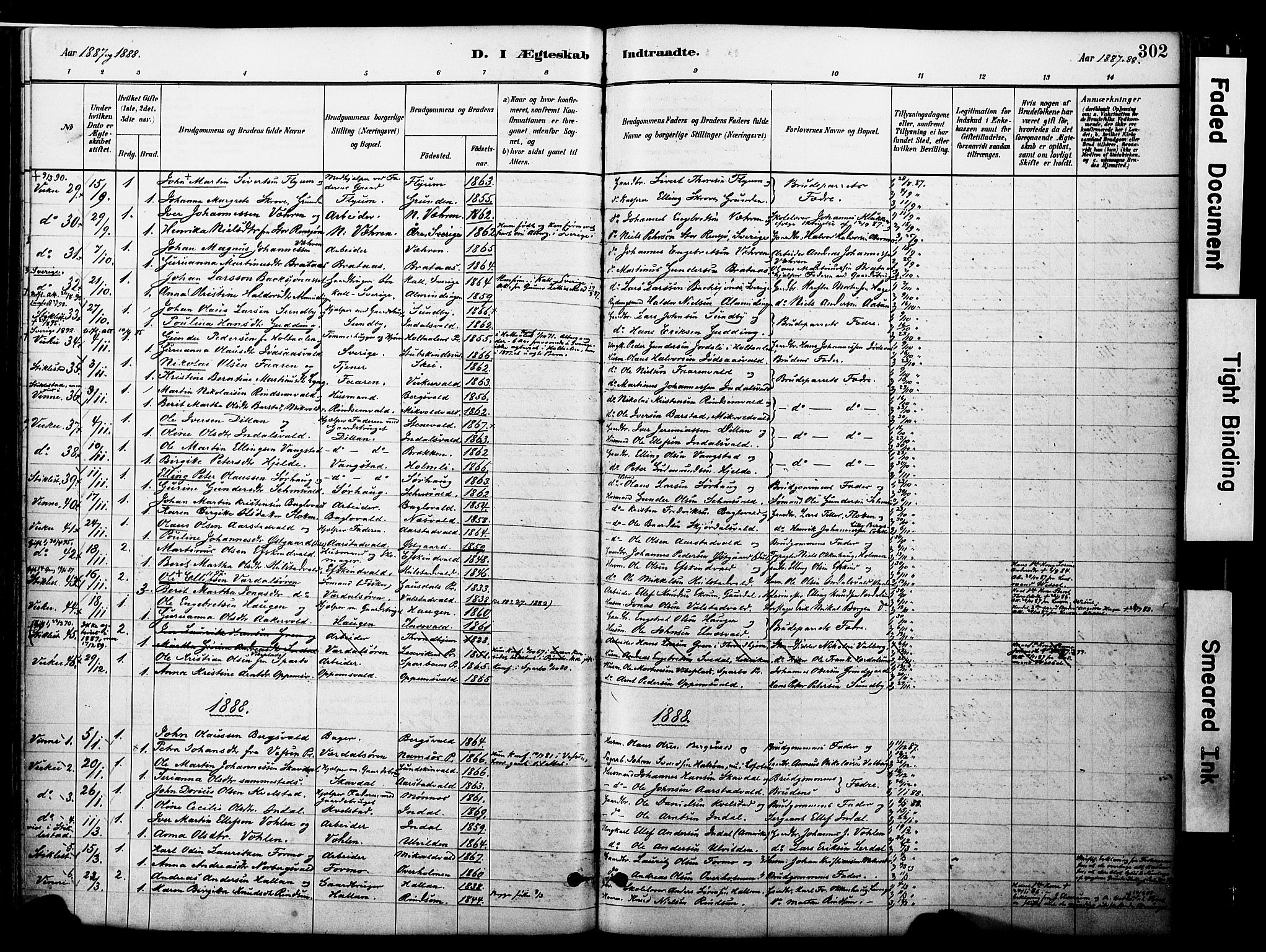 Ministerialprotokoller, klokkerbøker og fødselsregistre - Nord-Trøndelag, SAT/A-1458/723/L0244: Parish register (official) no. 723A13, 1881-1899, p. 302