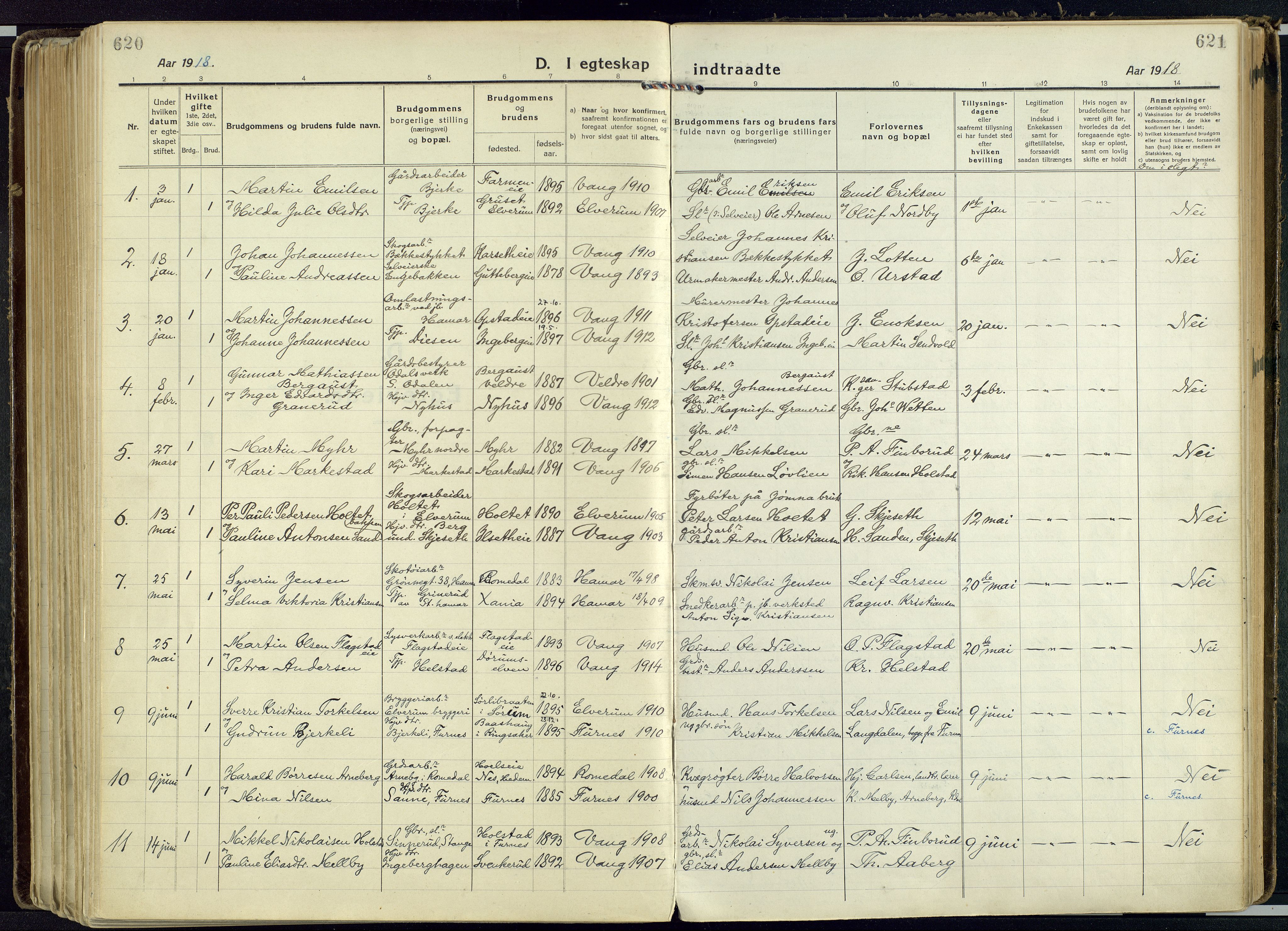 Vang prestekontor, Hedmark, SAH/PREST-008/H/Ha/Haa/L0022: Parish register (official) no. 22, 1918-1944, p. 620-621