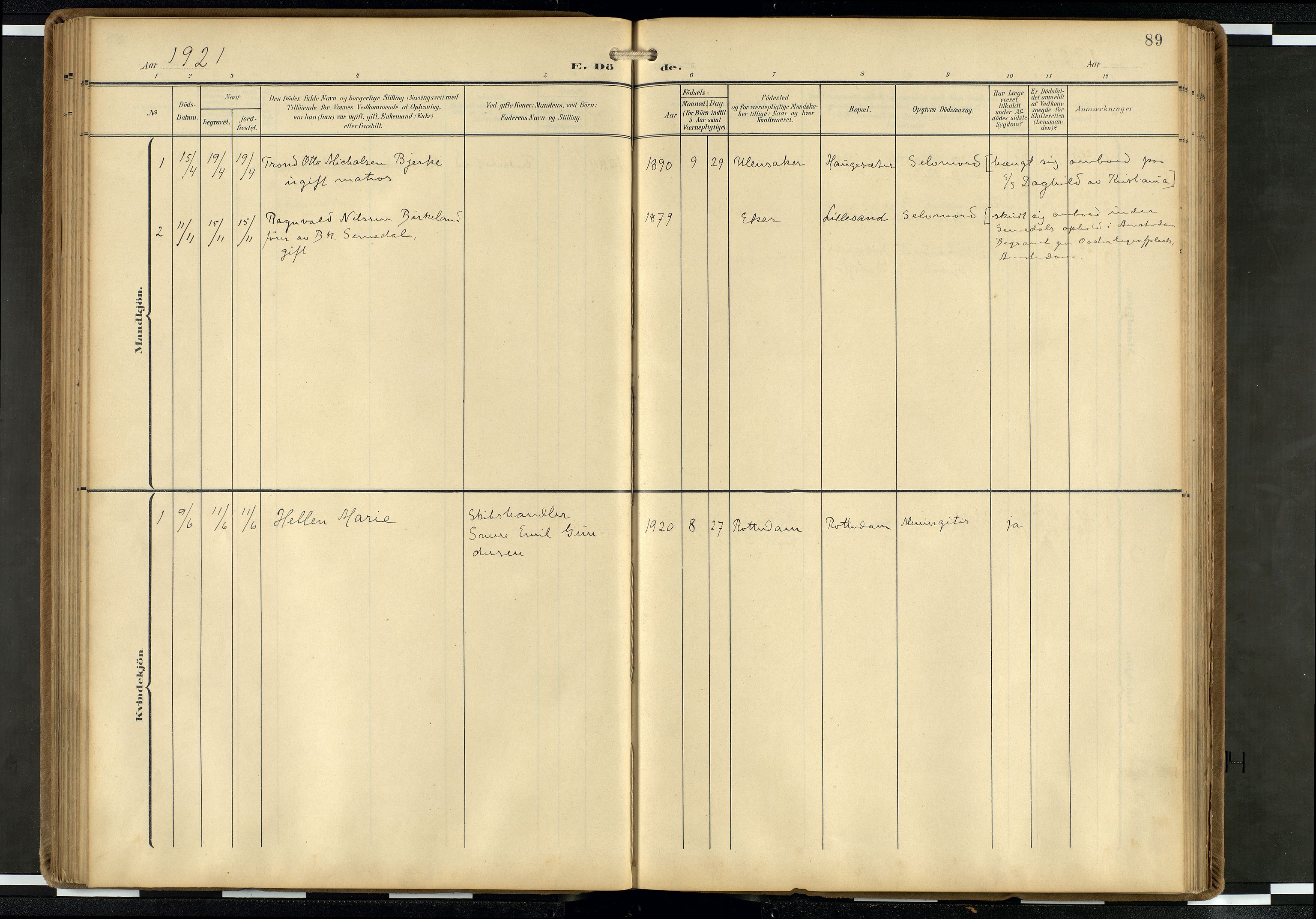 Den norske sjømannsmisjon i utlandet/Hollandske havner (Amsterdam-Rotterdam-Europort), AV/SAB-SAB/PA-0106/H/Ha/Haa/L0003: Parish register (official) no. A 3, 1908-1927, p. 88b-89a