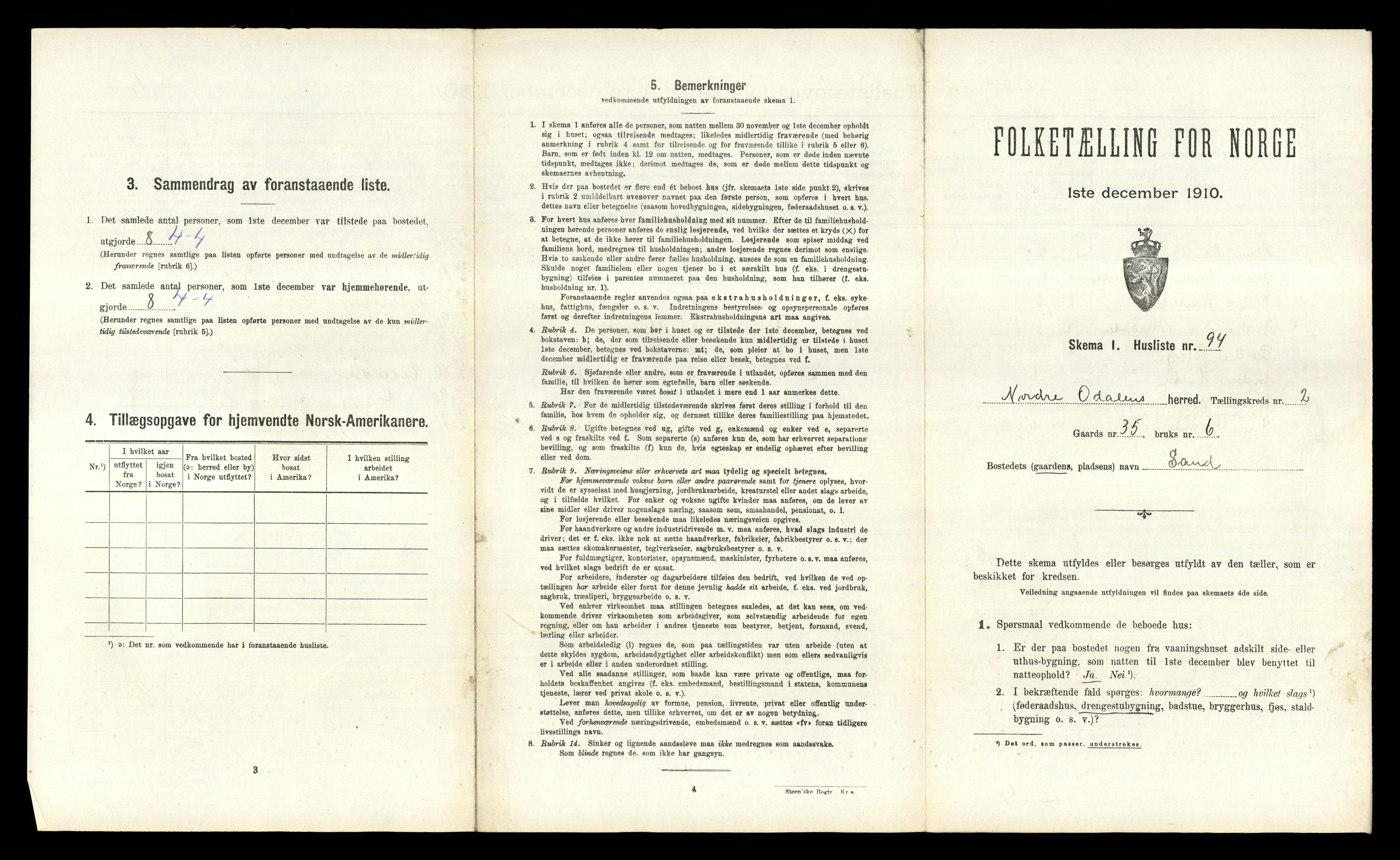 RA, 1910 census for Nord-Odal, 1910, p. 329