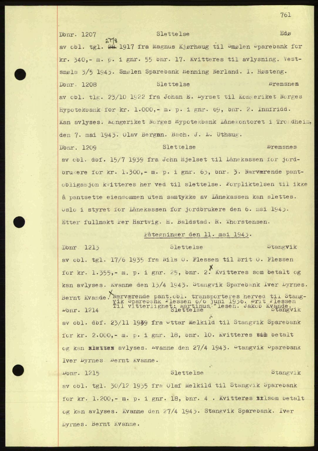 Nordmøre sorenskriveri, AV/SAT-A-4132/1/2/2Ca: Mortgage book no. C81, 1940-1945, Diary no: : 1207/1943