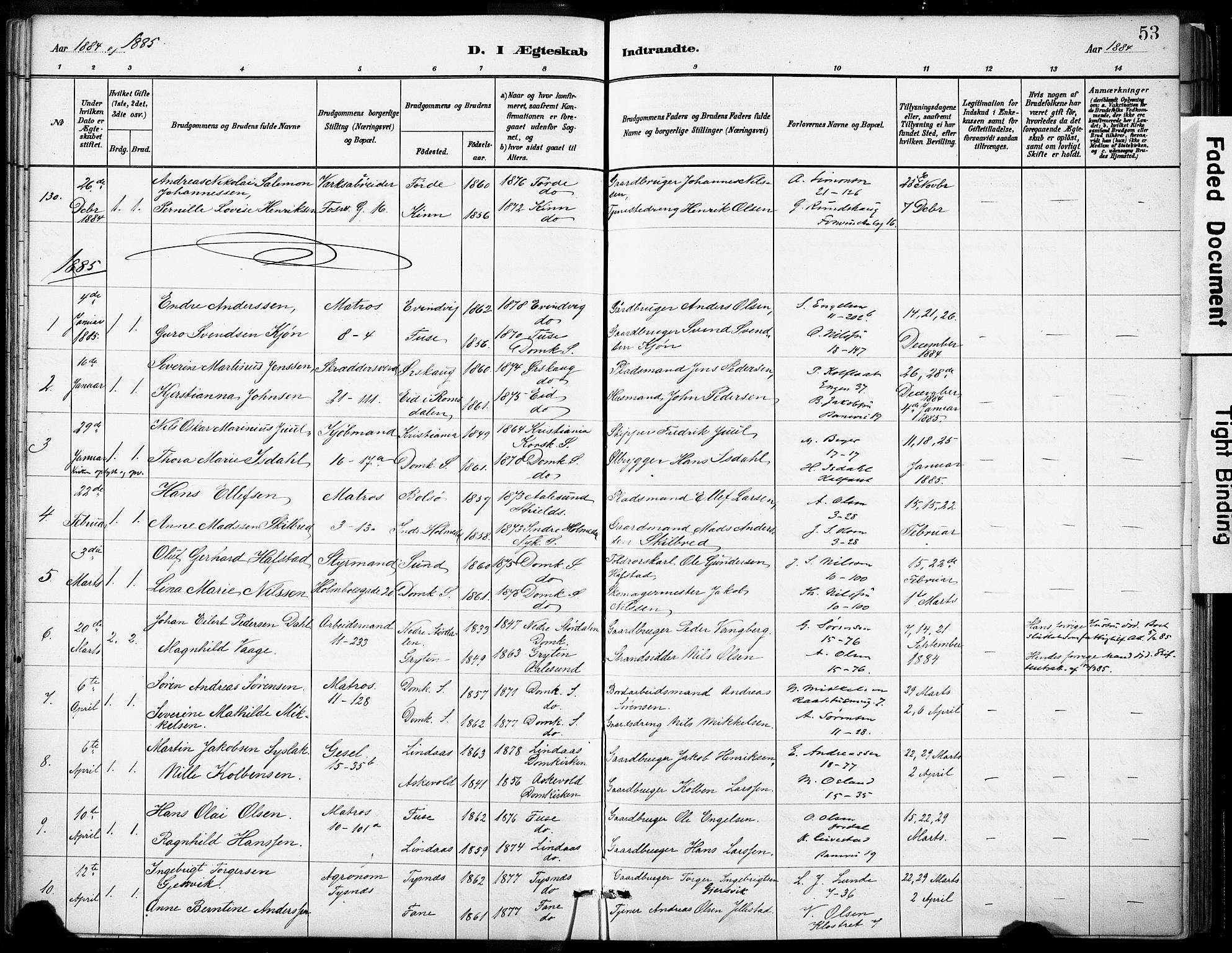 Domkirken sokneprestembete, SAB/A-74801/H/Haa/L0037: Parish register (official) no. D 4, 1880-1907, p. 53