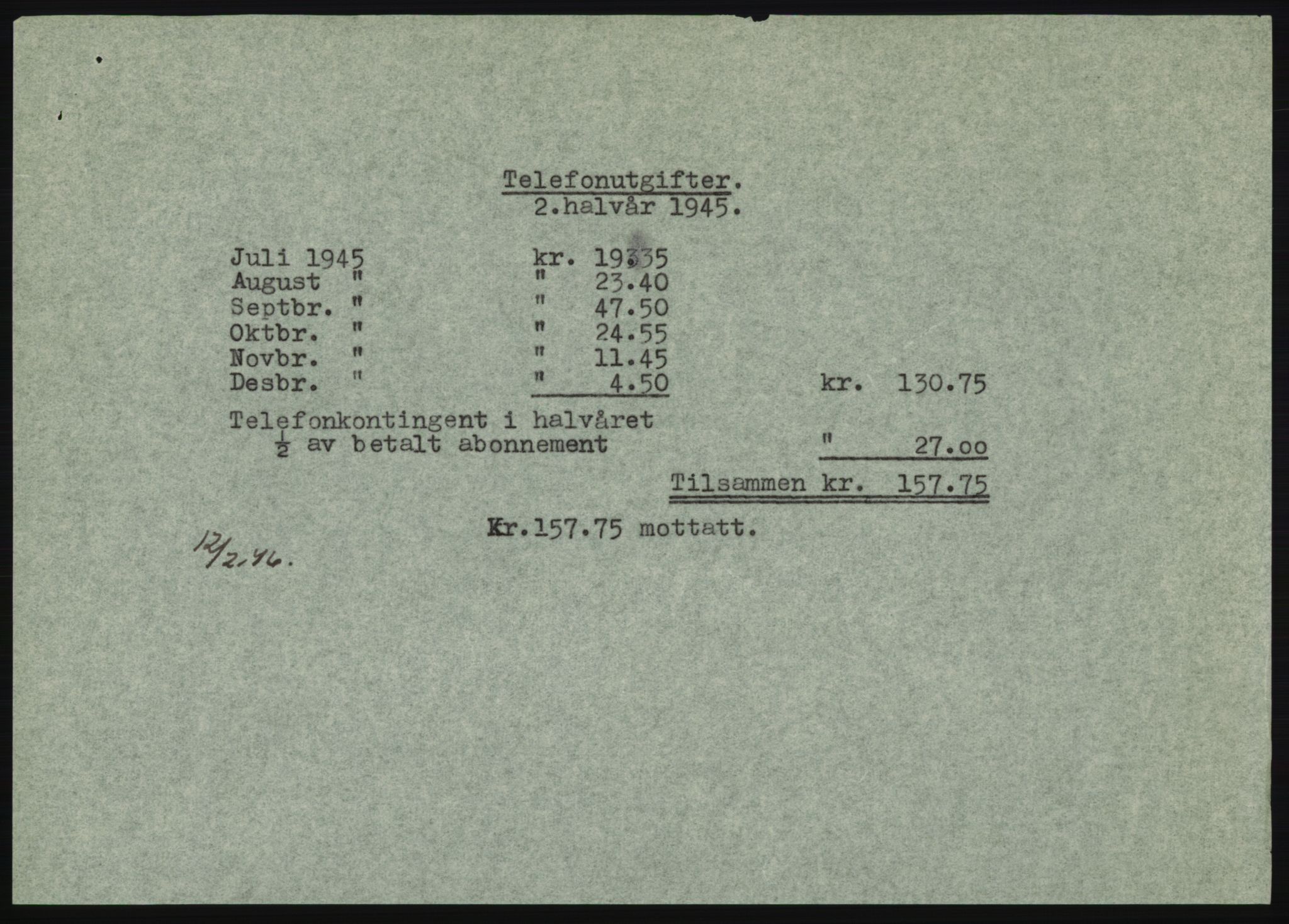 Forsvarsdepartementet, 10. kontor / Oppgjørskontoret, AV/RA-RAFA-1225/D/Db/L0180: Lista oppgjørskontor, 1942-1952, p. 33