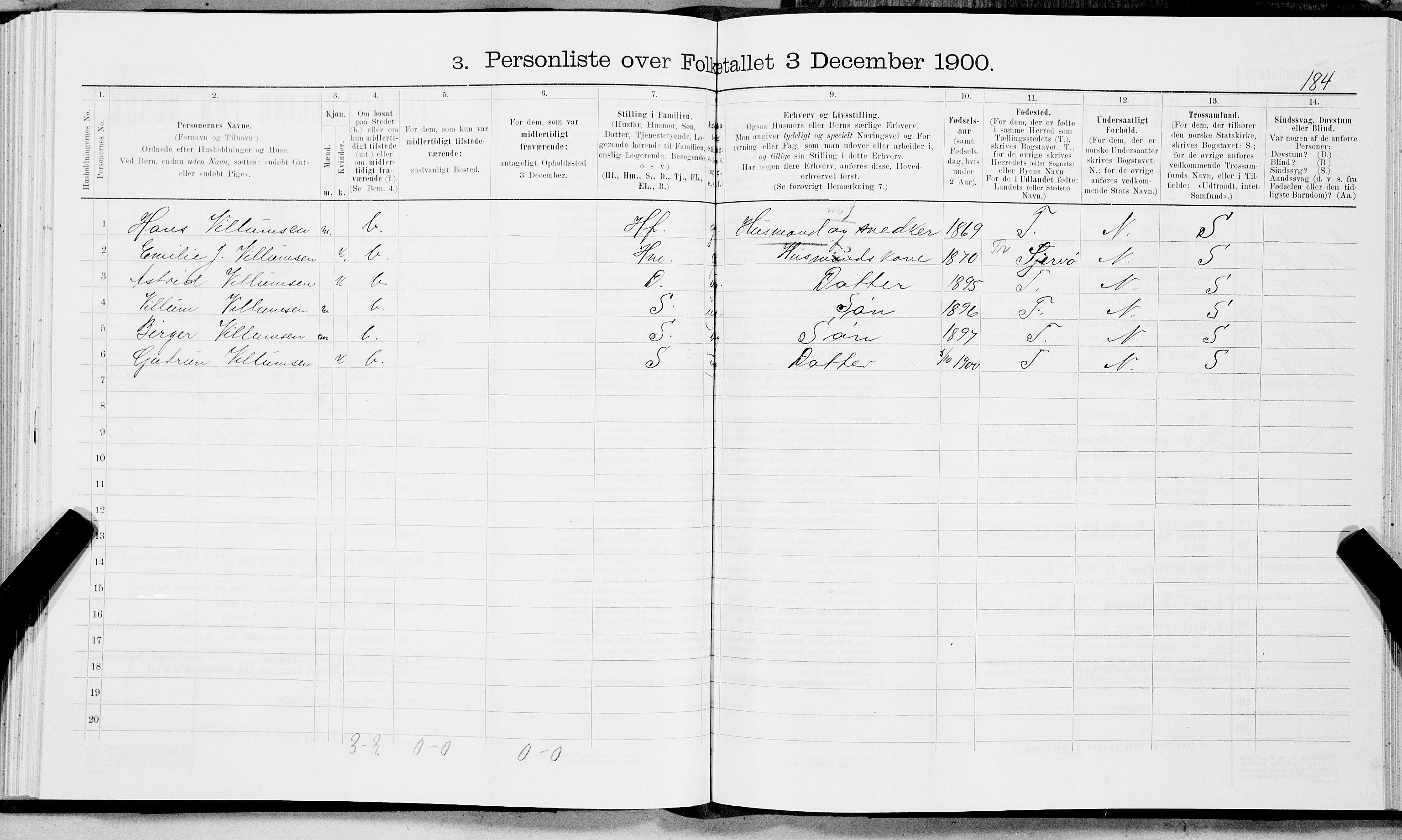SAT, 1900 census for Ledingen, 1900, p. 195