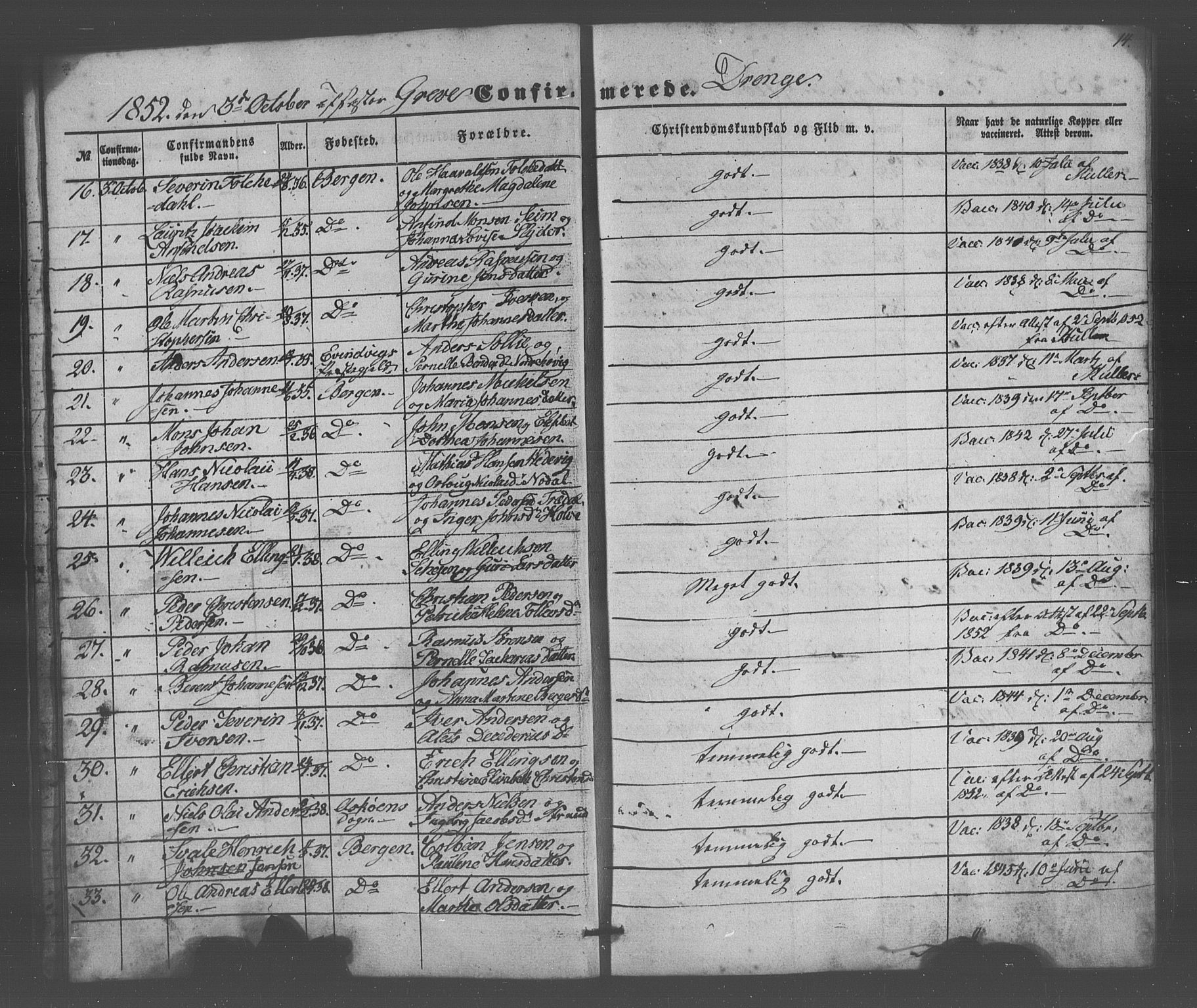 Domkirken sokneprestembete, AV/SAB-A-74801/H/Haa/L0064: Curate's parish register no. A 2, 1850-1872, p. 14