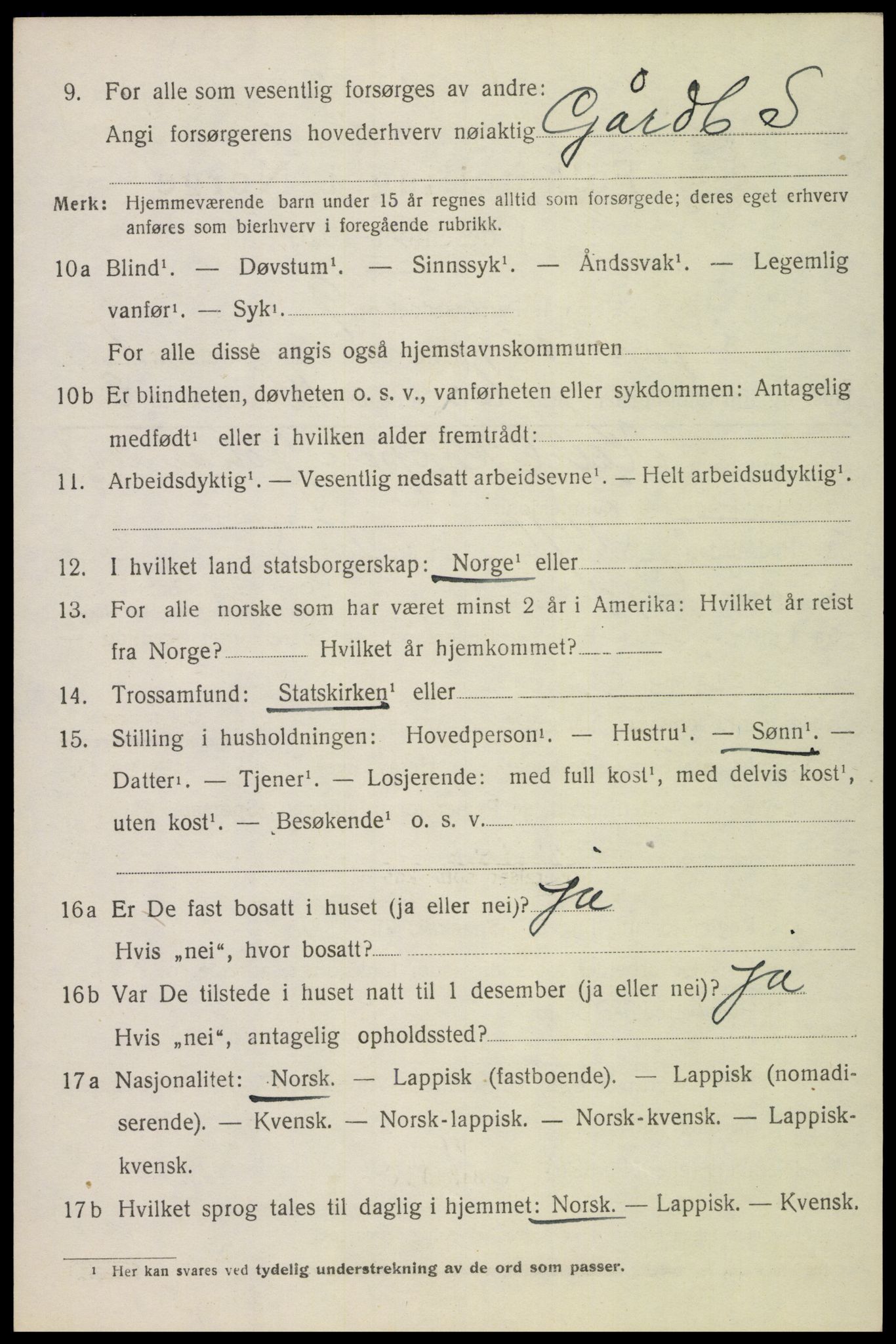 SAT, 1920 census for Gimsøy, 1920, p. 1264