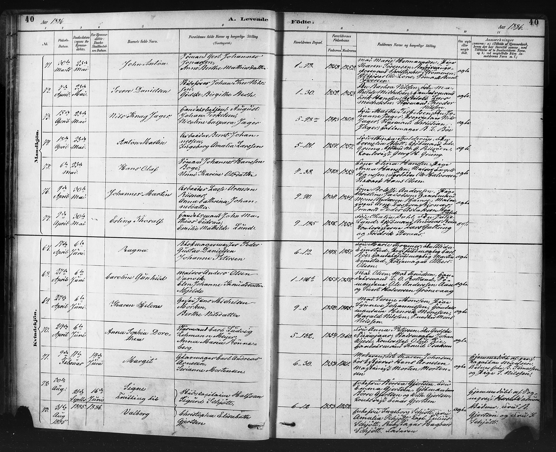Nykirken Sokneprestembete, SAB/A-77101/H/Haa: Parish register (official) no. B 5, 1885-1894, p. 40