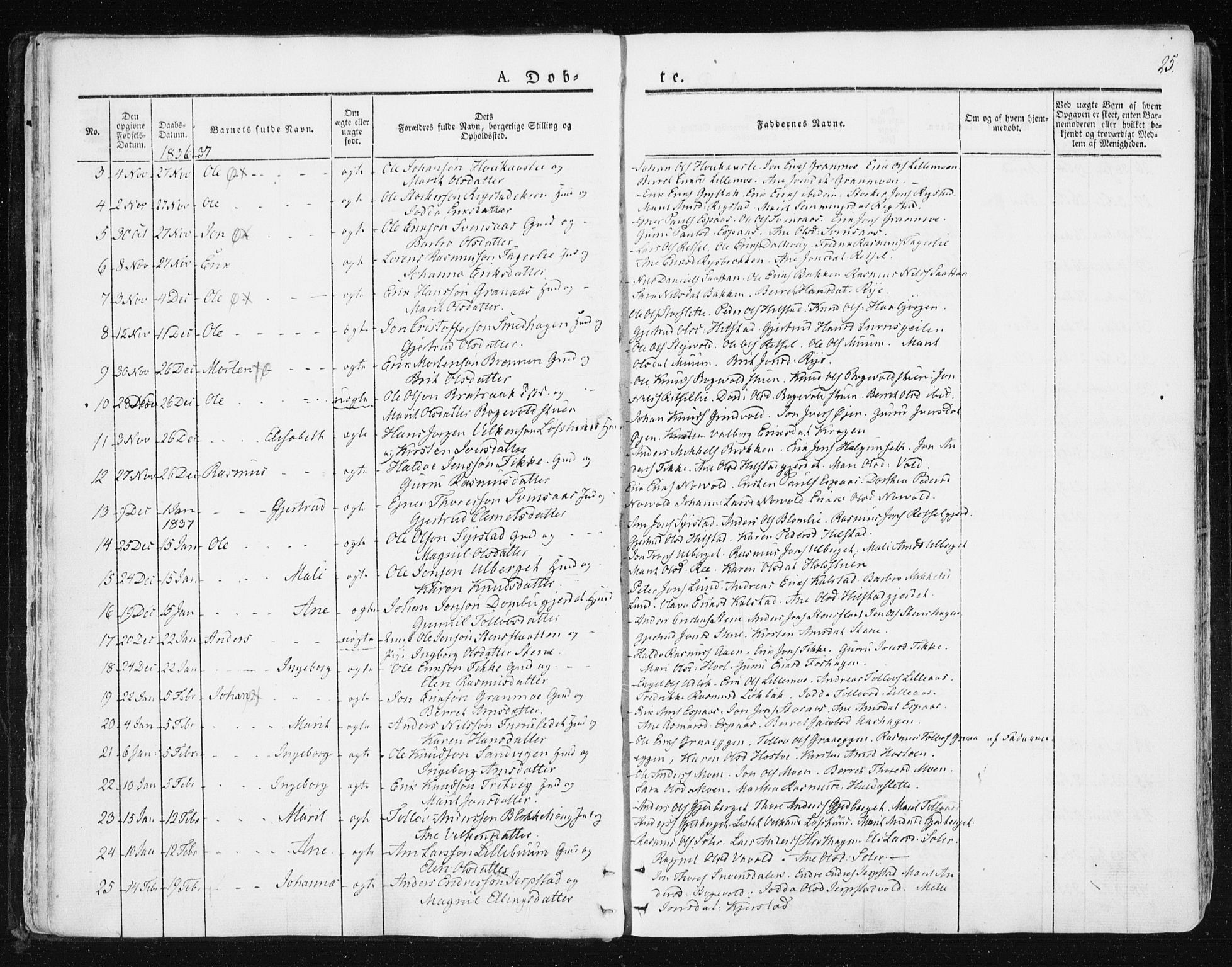 Ministerialprotokoller, klokkerbøker og fødselsregistre - Sør-Trøndelag, SAT/A-1456/672/L0855: Parish register (official) no. 672A07, 1829-1860, p. 25