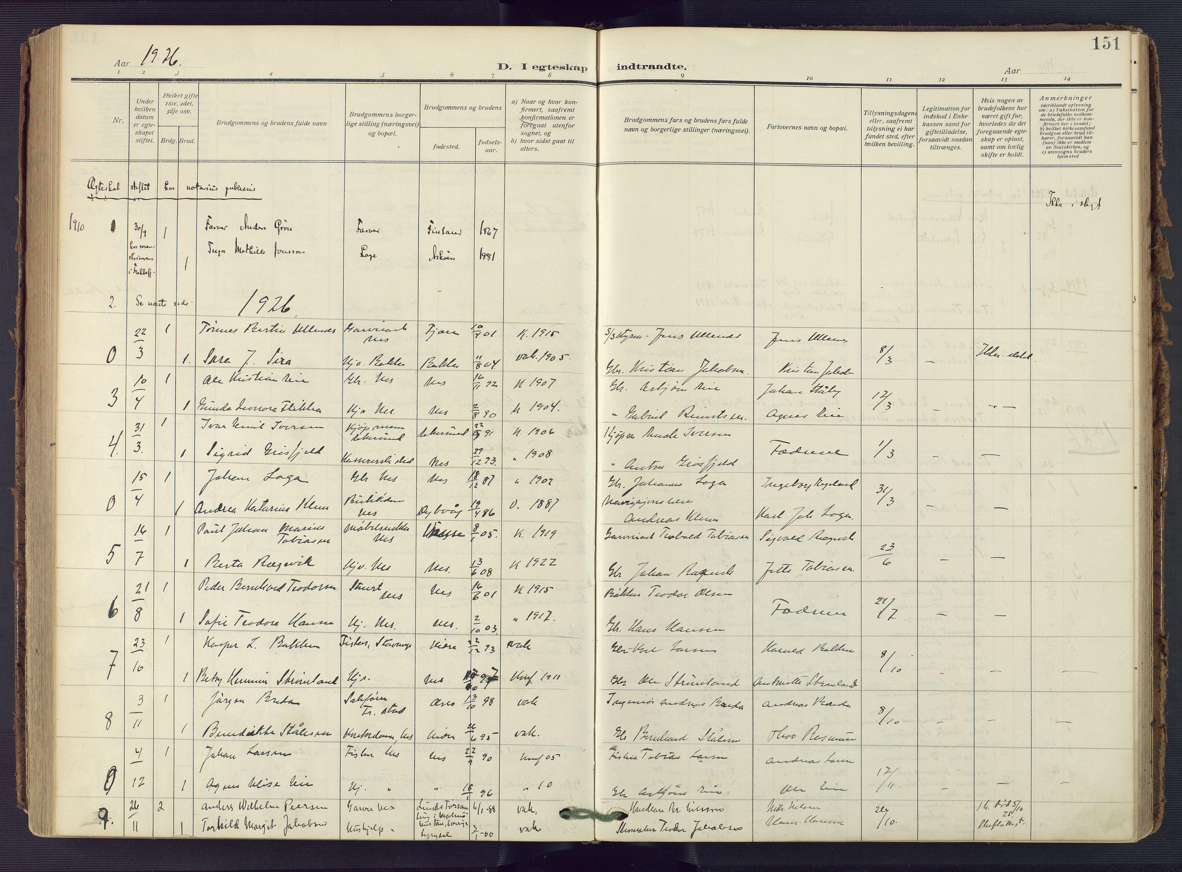 Flekkefjord sokneprestkontor, SAK/1111-0012/F/Fa/Fac/L0010: Parish register (official) no. A 10, 1910-1927, p. 151