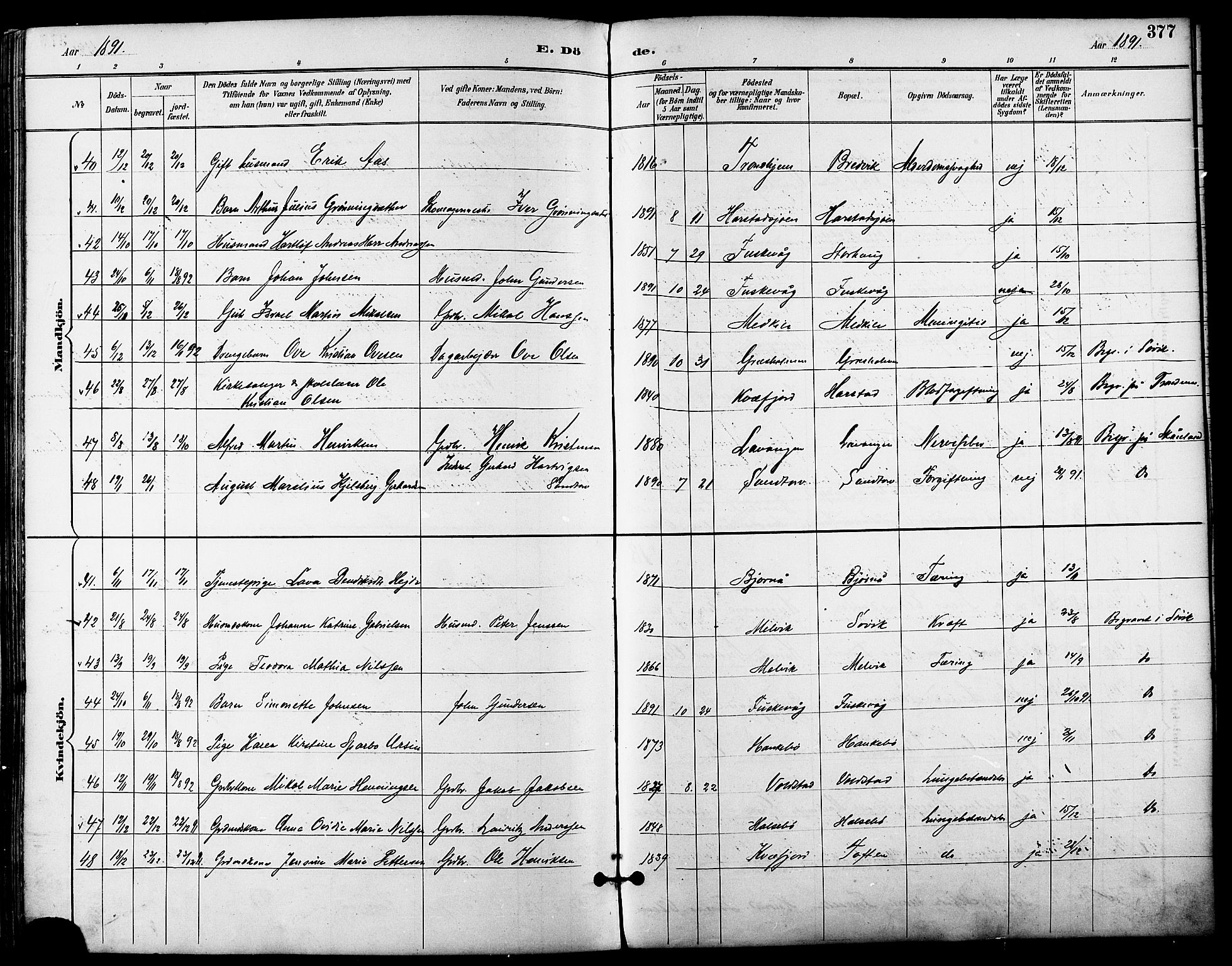 Trondenes sokneprestkontor, SATØ/S-1319/H/Ha/L0016kirke: Parish register (official) no. 16, 1890-1898, p. 377