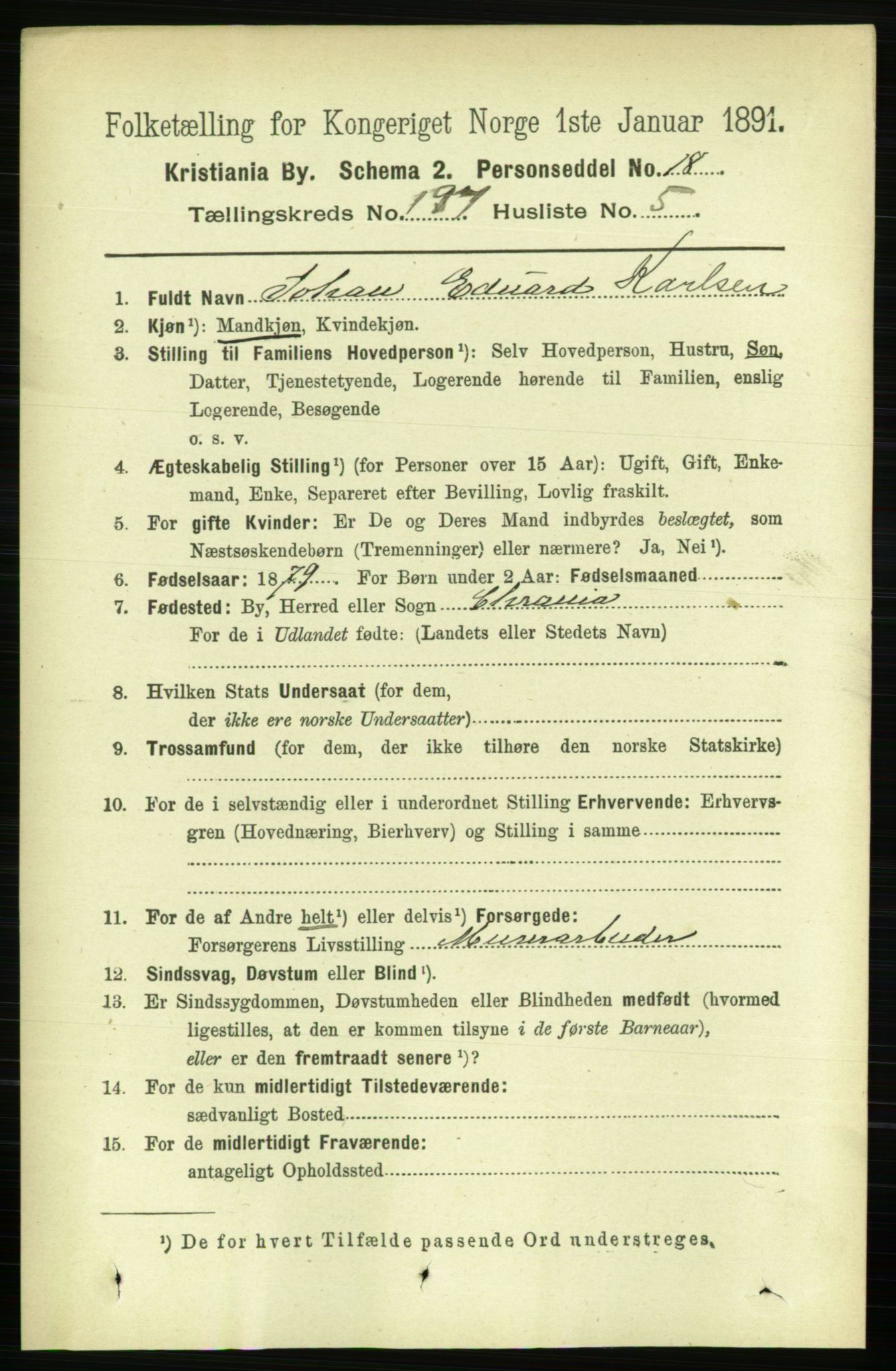 RA, 1891 census for 0301 Kristiania, 1891, p. 118907