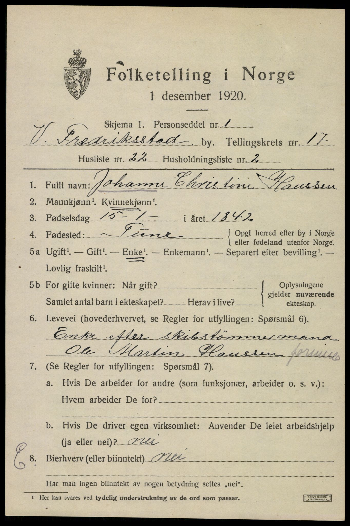 SAO, 1920 census for Fredrikstad, 1920, p. 39211