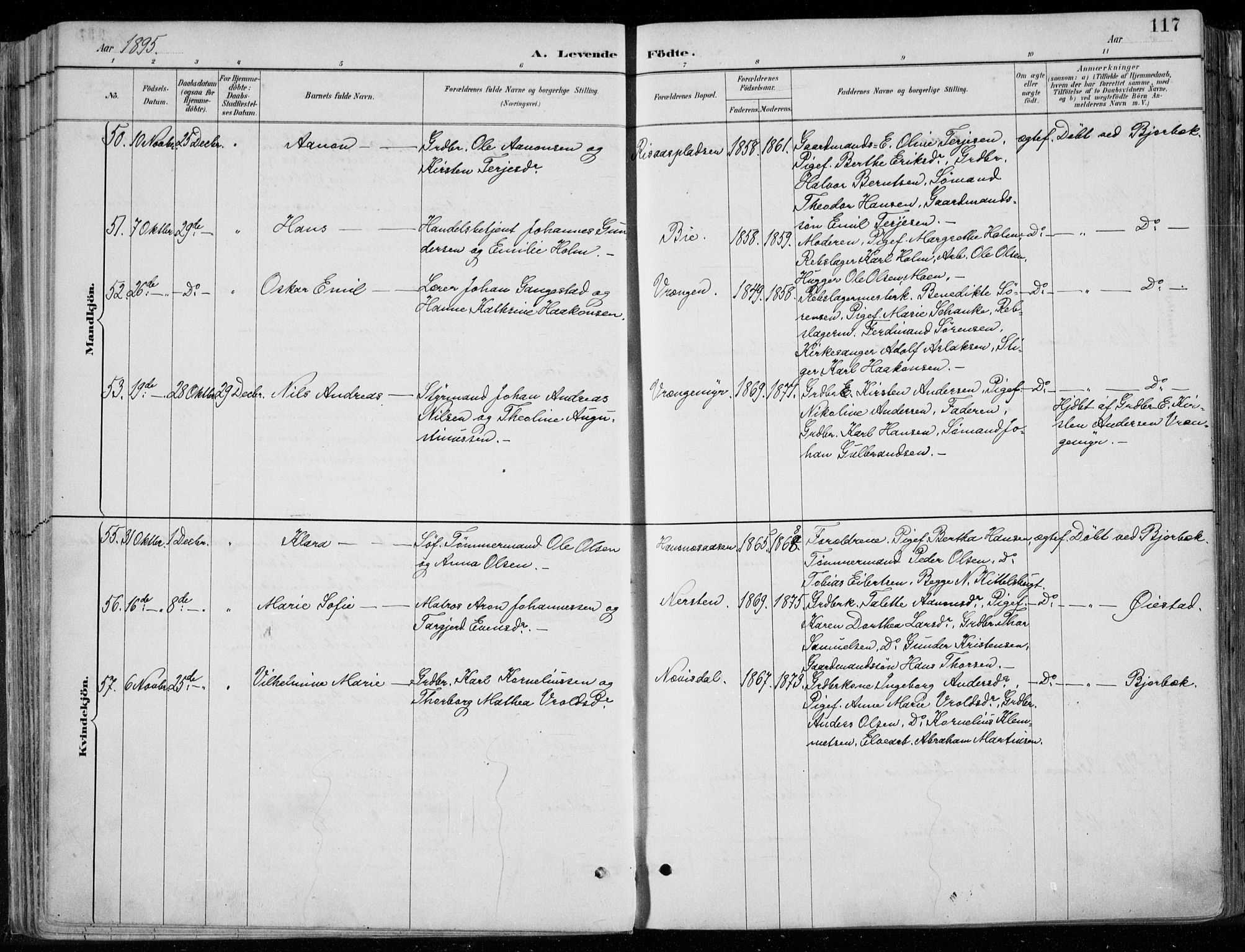 Øyestad sokneprestkontor, AV/SAK-1111-0049/F/Fa/L0017: Parish register (official) no. A 17, 1887-1896, p. 117