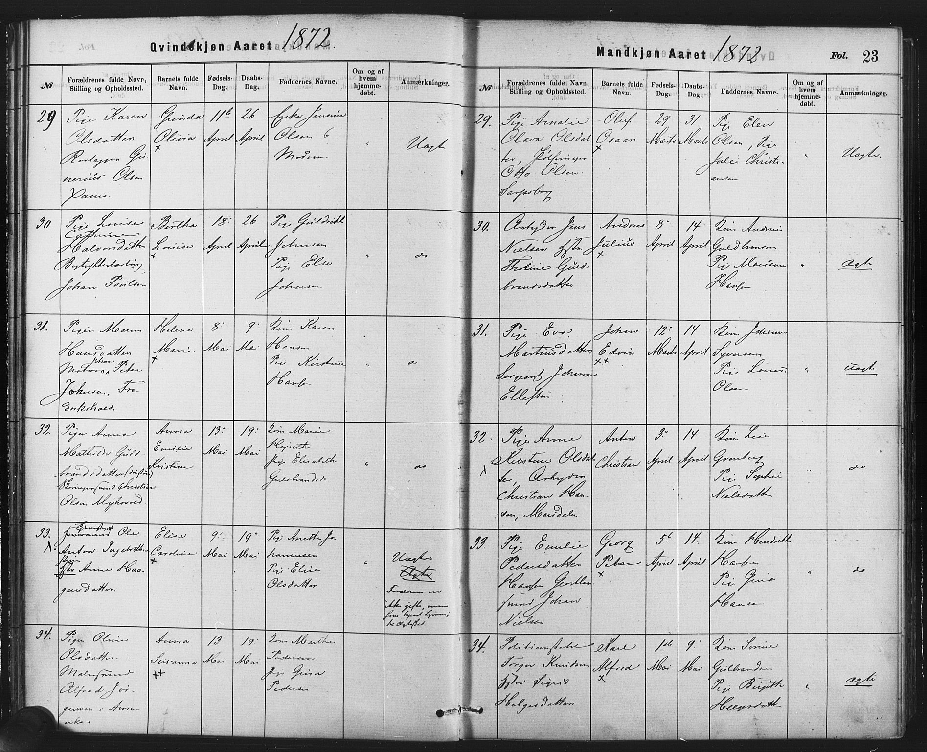 Rikshospitalet prestekontor Kirkebøker, AV/SAO-A-10309b/F/L0006: Parish register (official) no. 6, 1871-1885, p. 23