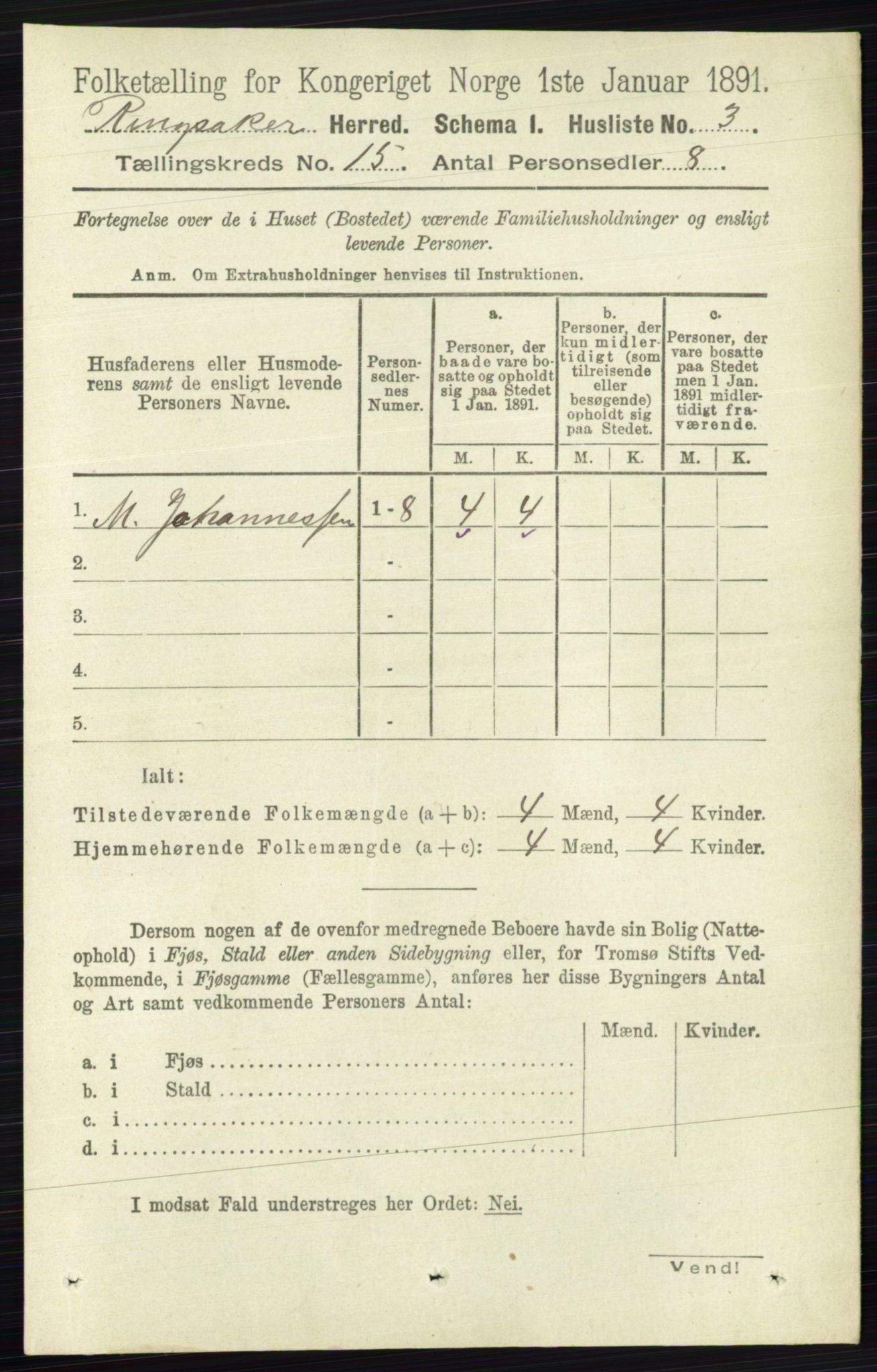 RA, 1891 census for 0412 Ringsaker, 1891, p. 8400