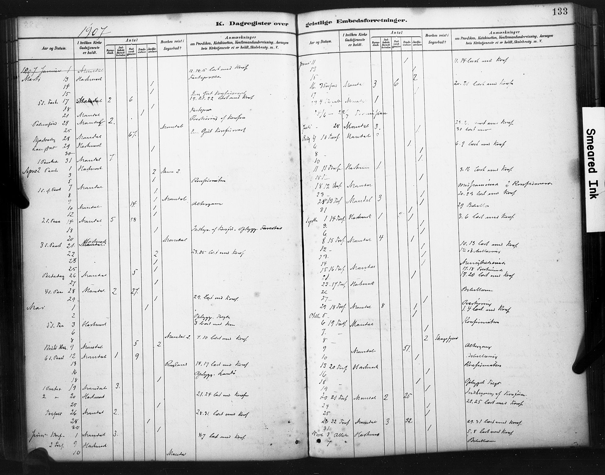 Mandal sokneprestkontor, AV/SAK-1111-0030/F/Fa/Faa/L0017: Parish register (official) no. A 17, 1880-1926, p. 133