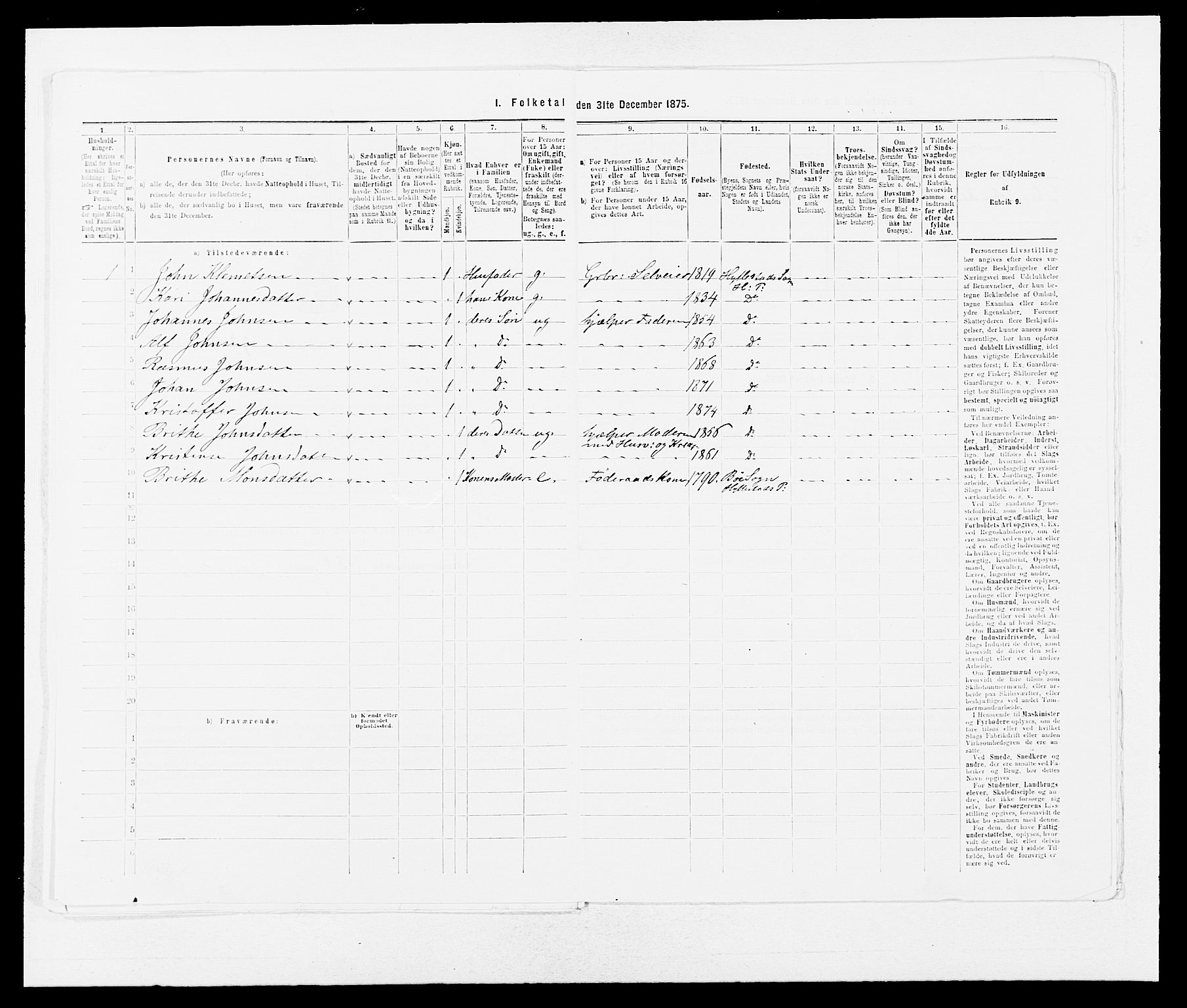 SAB, 1875 census for 1413P Hyllestad, 1875, p. 493