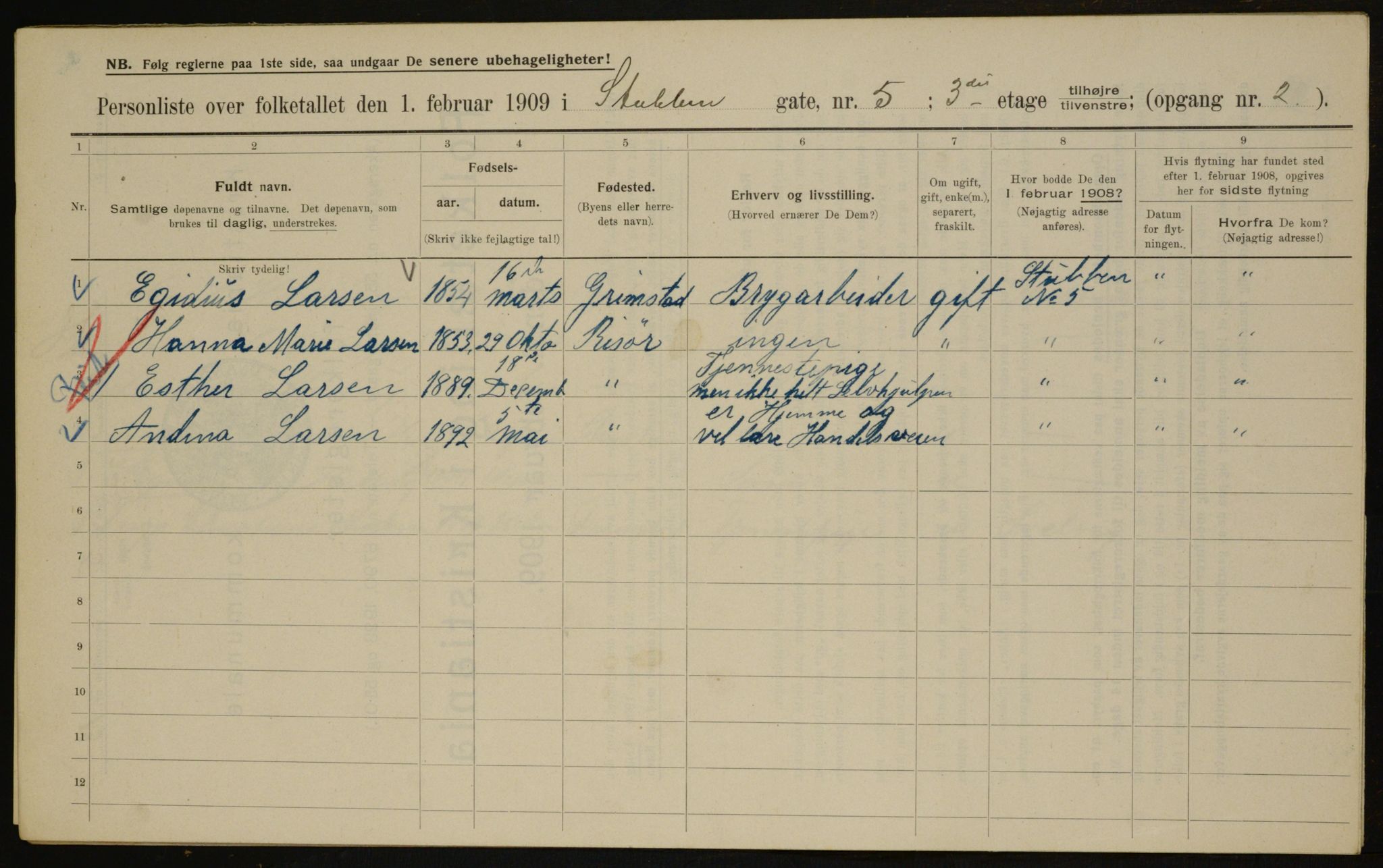 OBA, Municipal Census 1909 for Kristiania, 1909, p. 94526