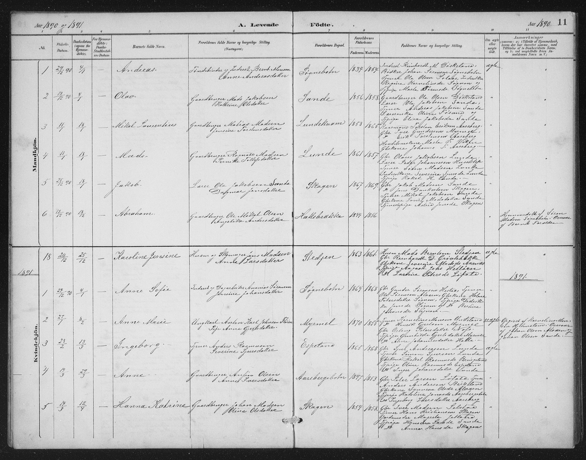 Gaular sokneprestembete, AV/SAB-A-80001/H/Hab: Parish register (copy) no. A 4, 1889-1912, p. 11