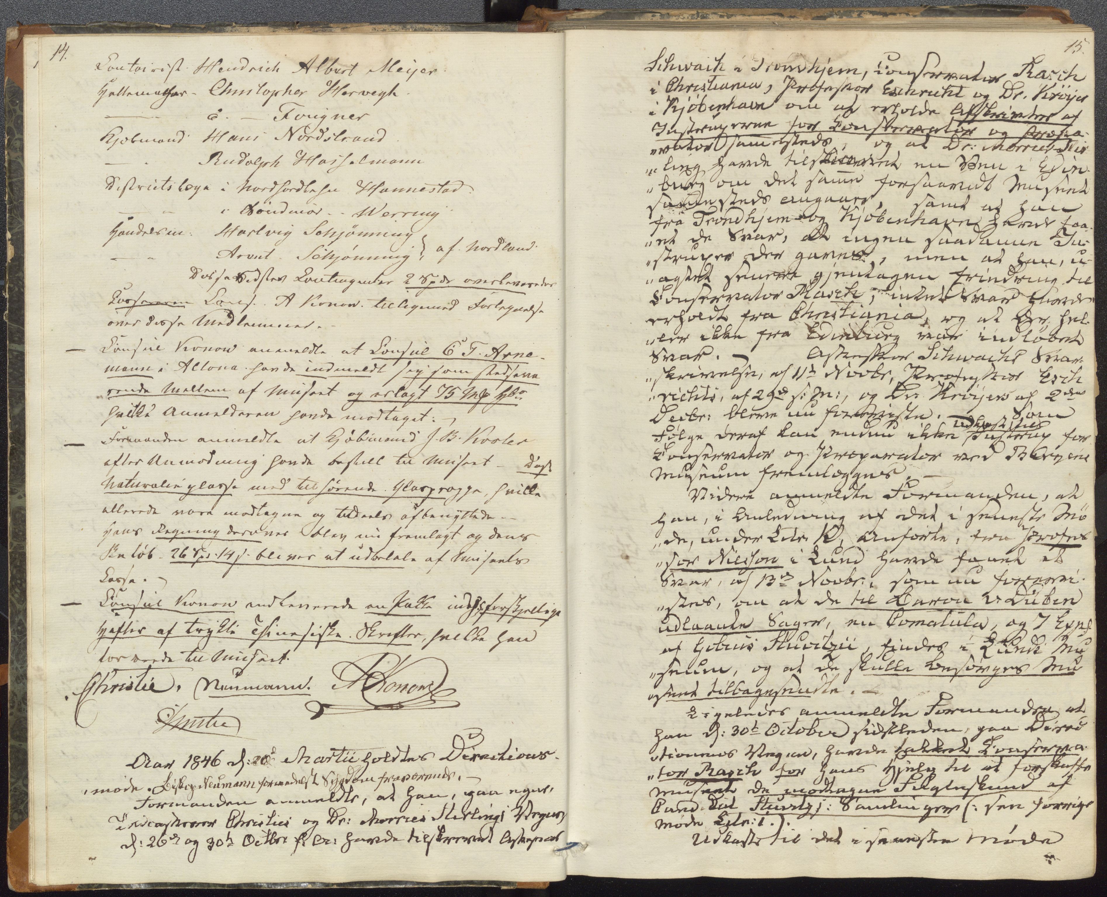 Bergens Museum, UMB/A007/A/Aa/L0005: Forhandlingsprotokoll , 1845-1851, p. 14, 15
