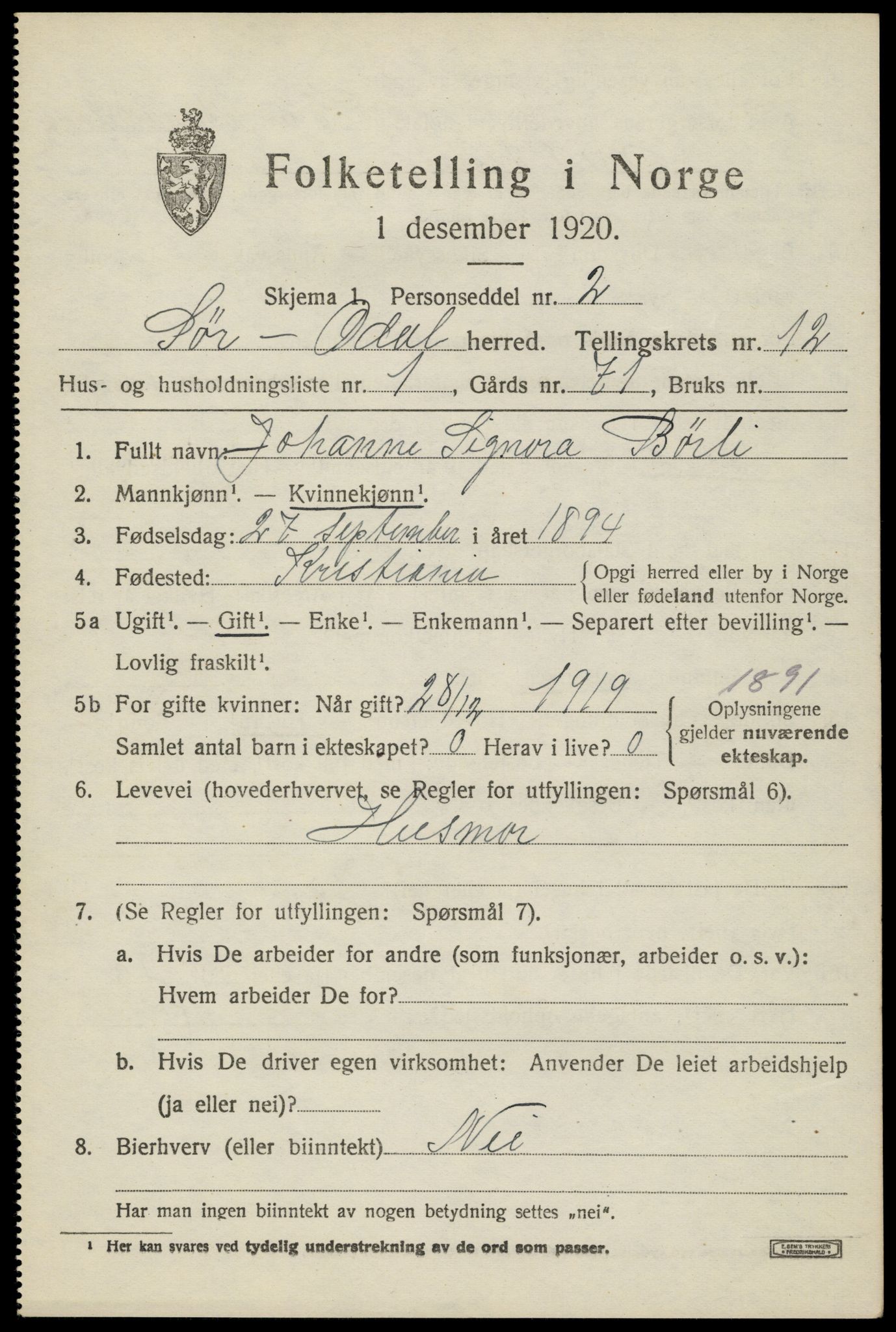 SAH, 1920 census for Sør-Odal, 1920, p. 12199