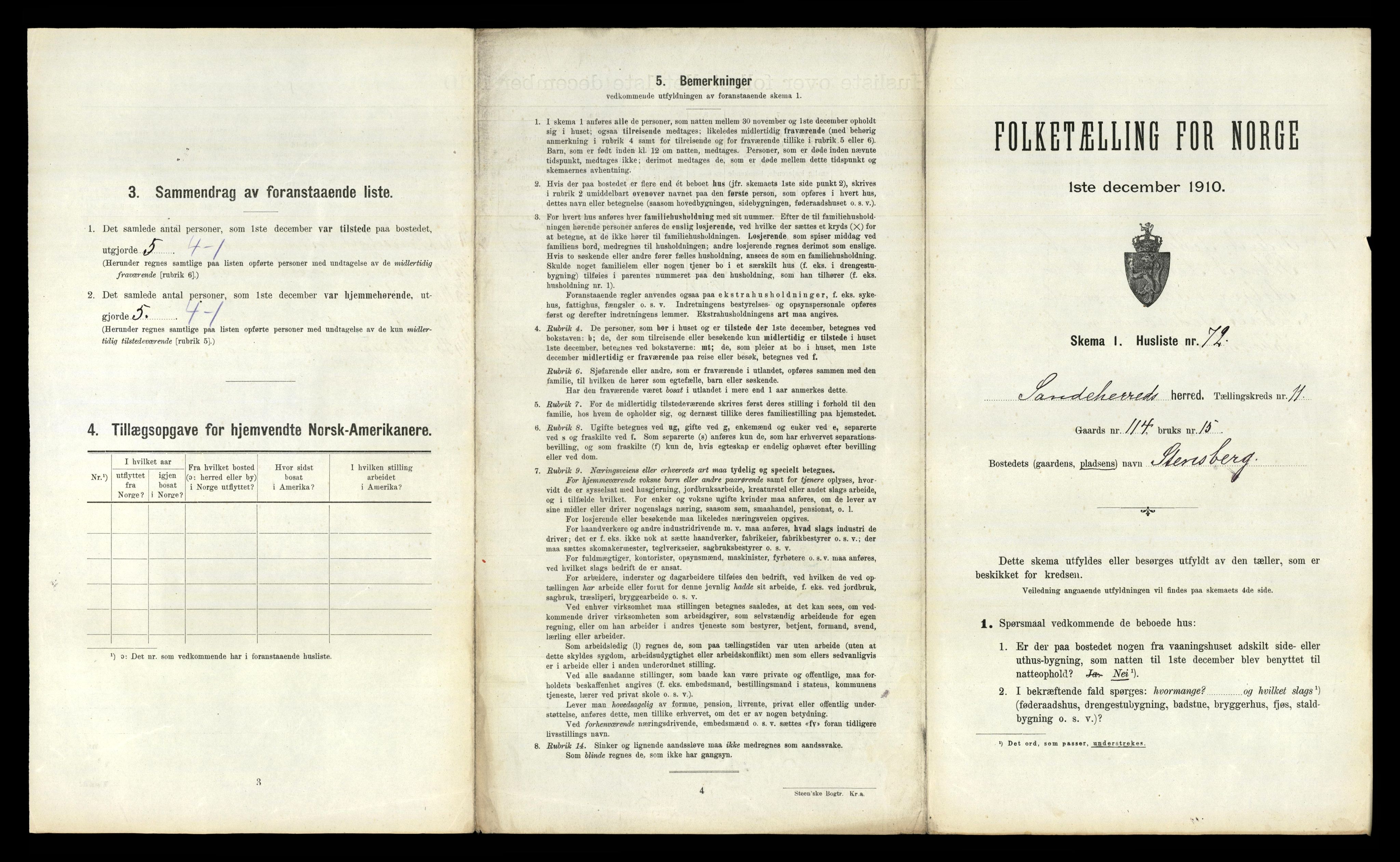 RA, 1910 census for Sandeherred, 1910, p. 2445