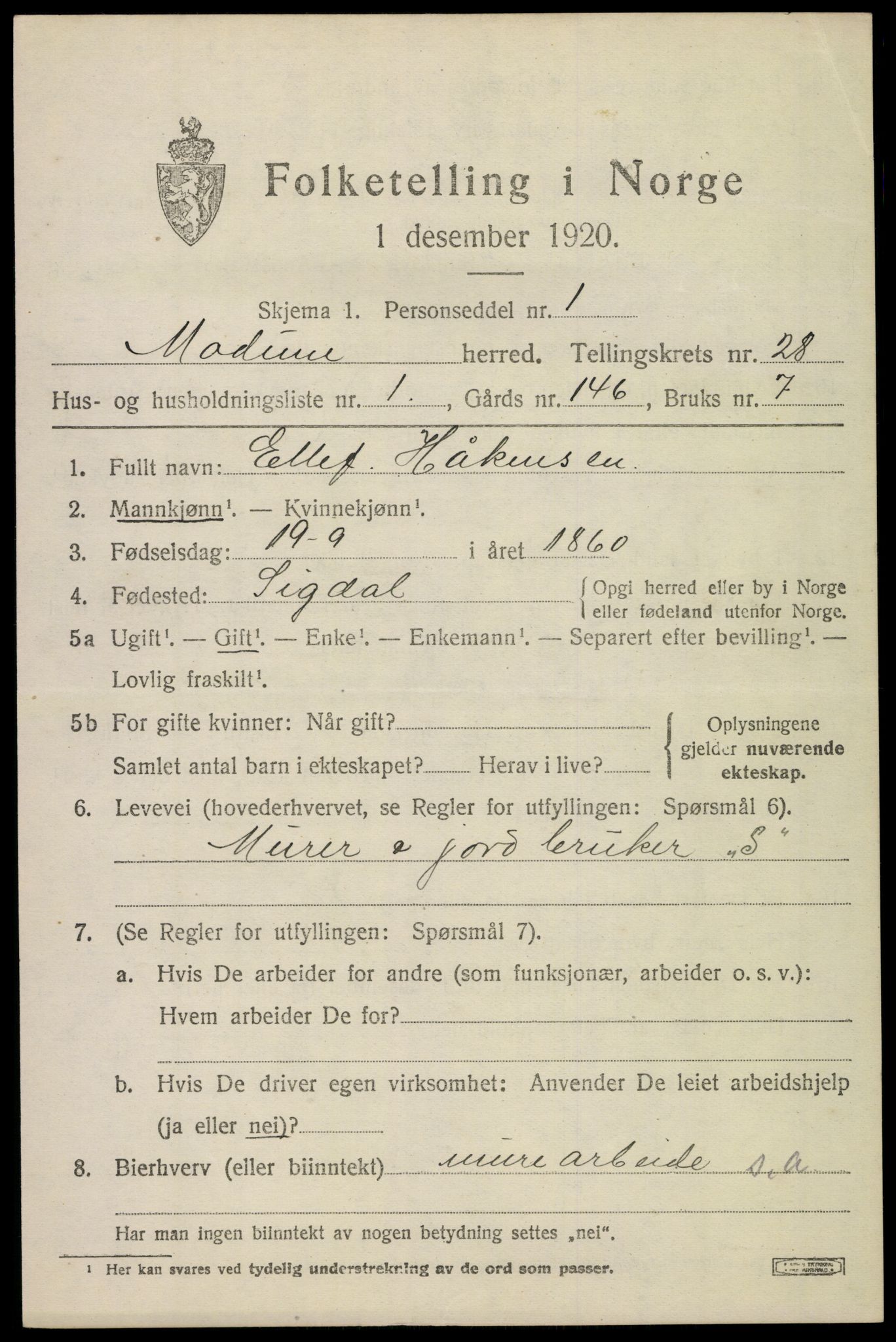 SAKO, 1920 census for Modum, 1920, p. 26217