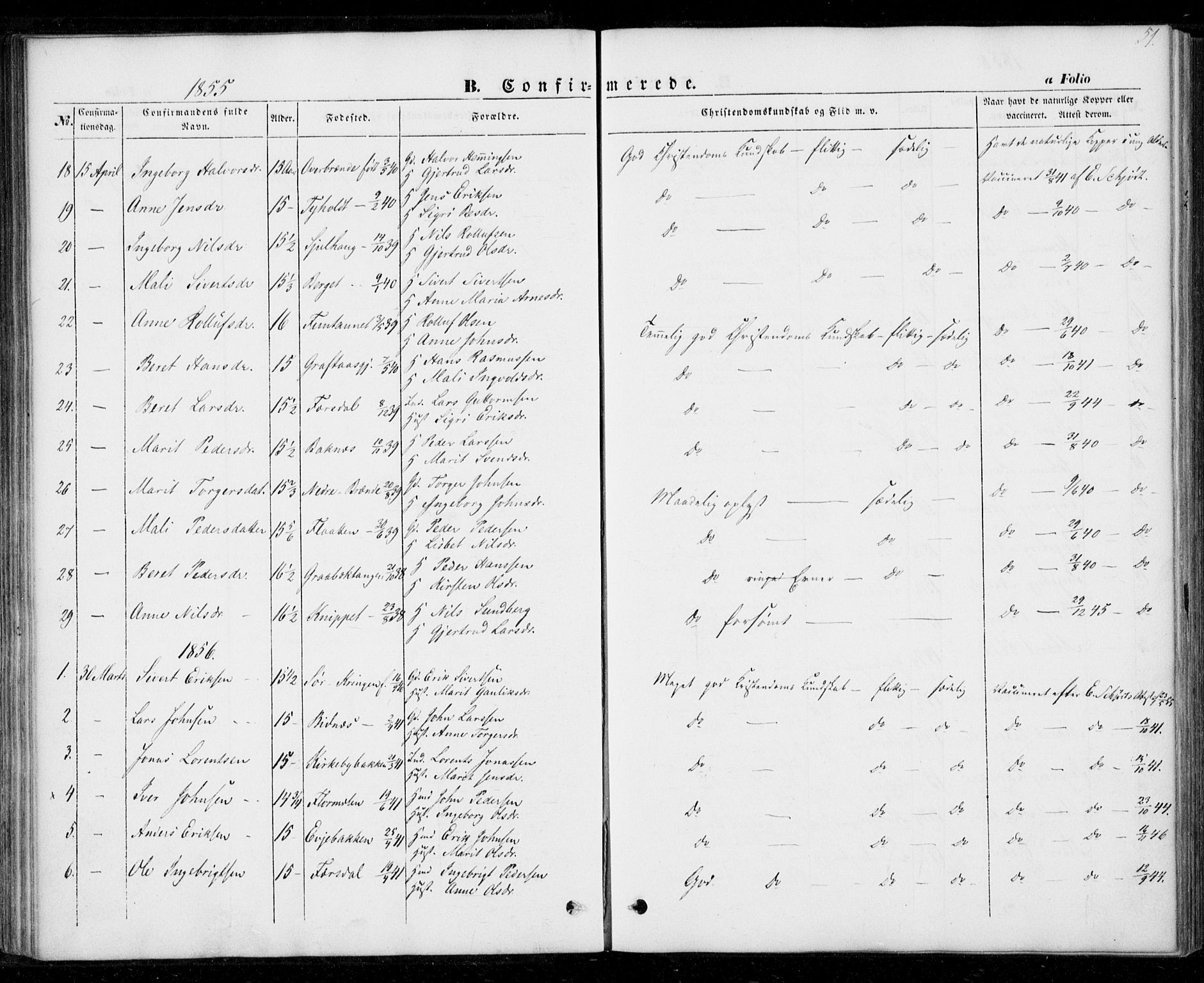 Ministerialprotokoller, klokkerbøker og fødselsregistre - Nord-Trøndelag, SAT/A-1458/706/L0040: Parish register (official) no. 706A01, 1850-1861, p. 51