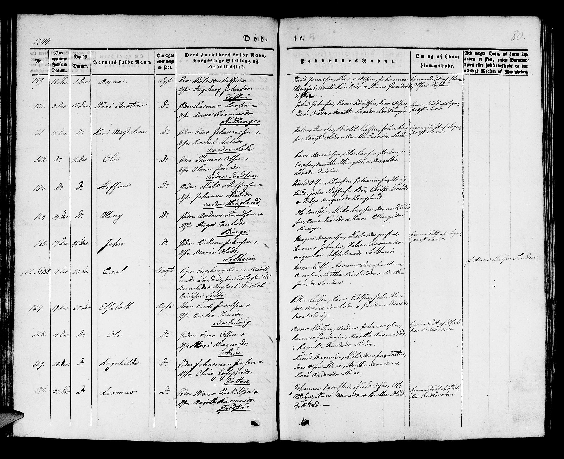 Manger sokneprestembete, AV/SAB-A-76801/H/Haa: Parish register (official) no. A 5, 1839-1848, p. 80