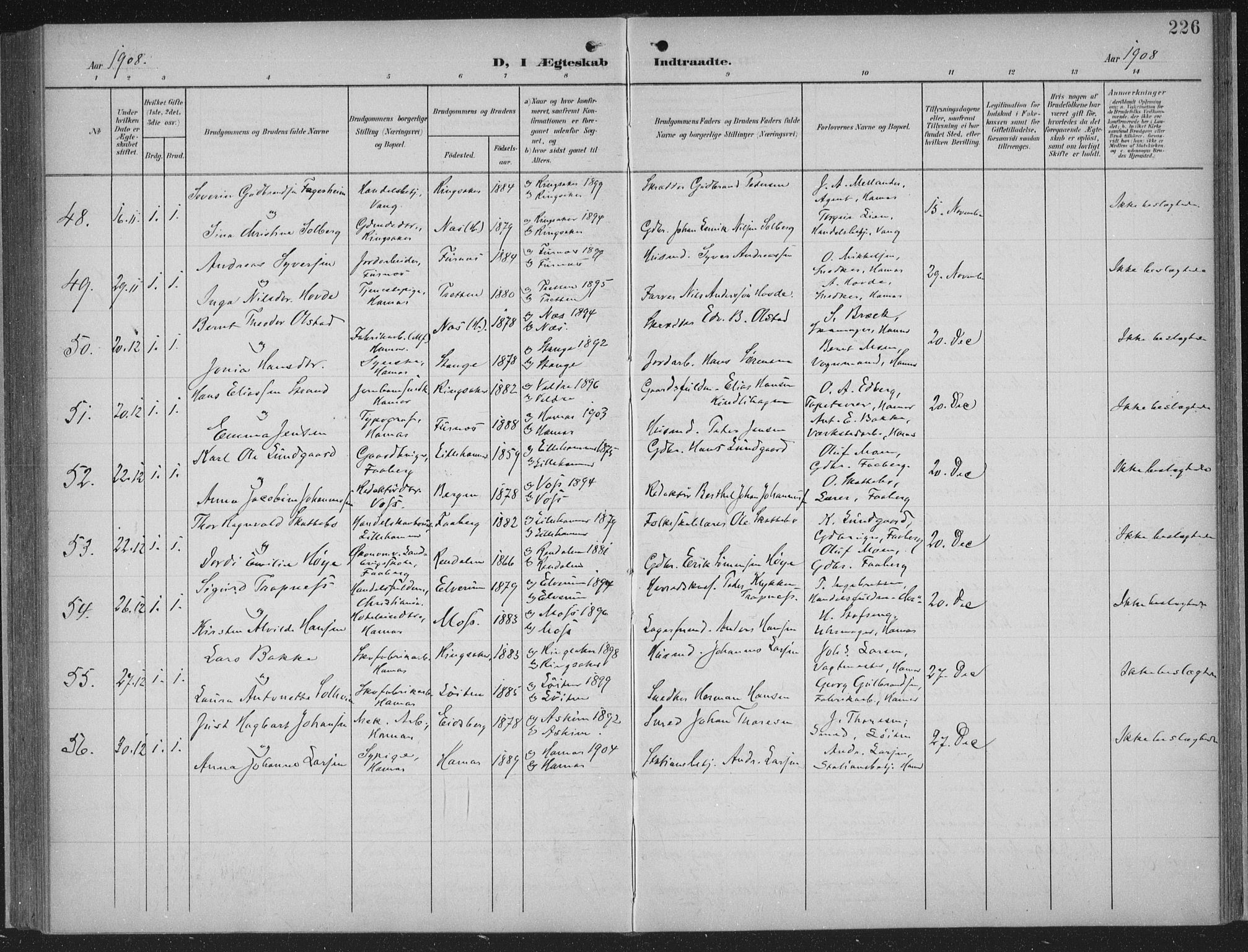 Hamar prestekontor, AV/SAH-DOMPH-002/H/Ha/Haa/L0001: Parish register (official) no. 1, 1900-1914, p. 226