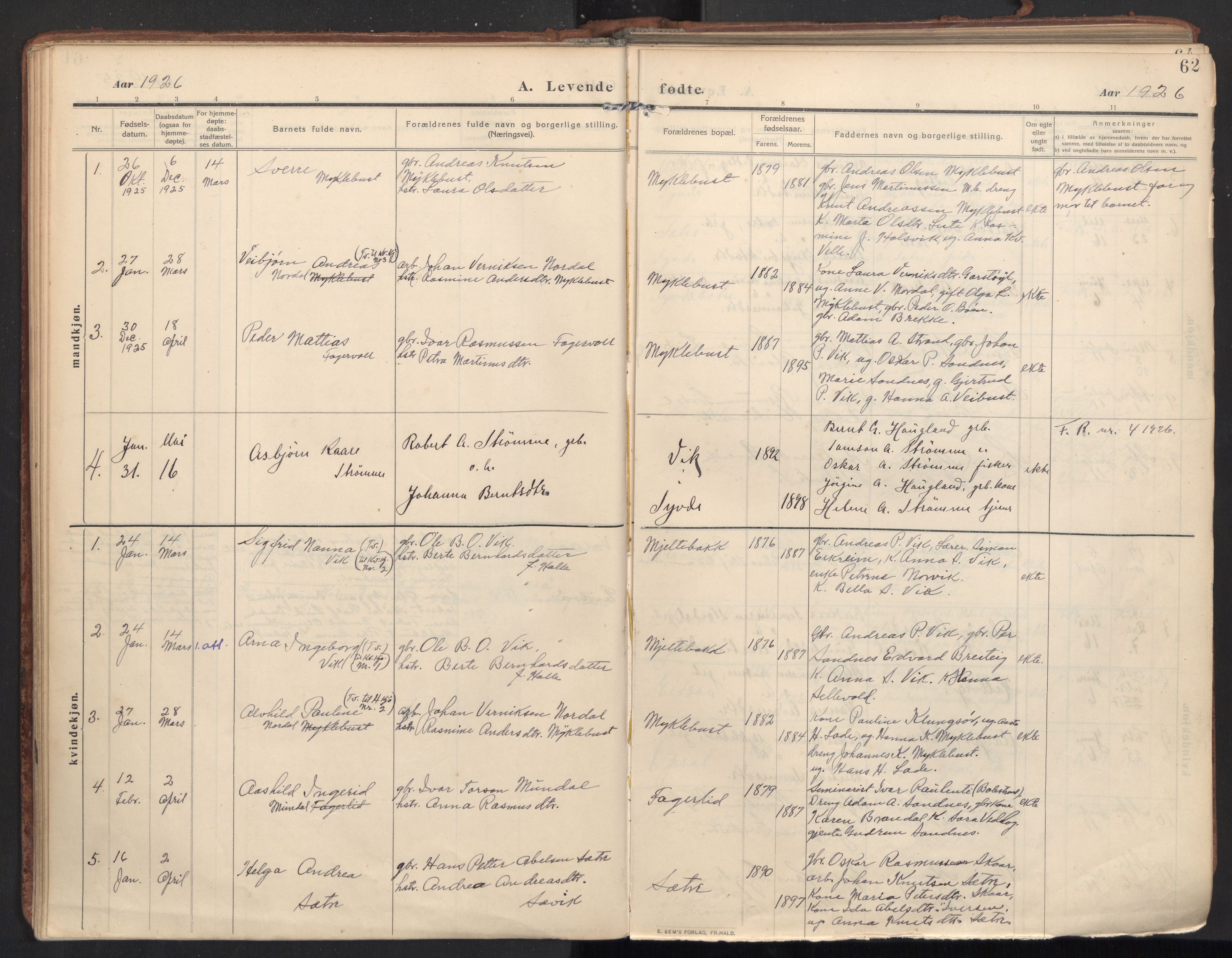 Ministerialprotokoller, klokkerbøker og fødselsregistre - Møre og Romsdal, SAT/A-1454/502/L0026: Parish register (official) no. 502A04, 1909-1933, p. 62