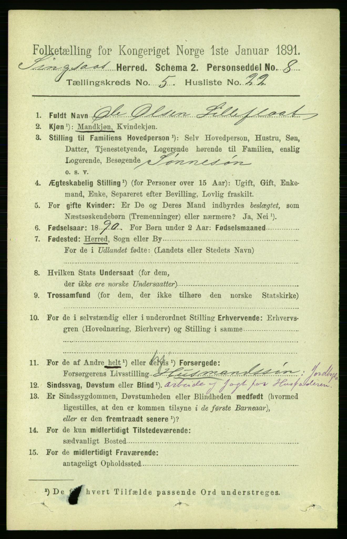 RA, 1891 census for 1646 Singsås, 1891, p. 1170