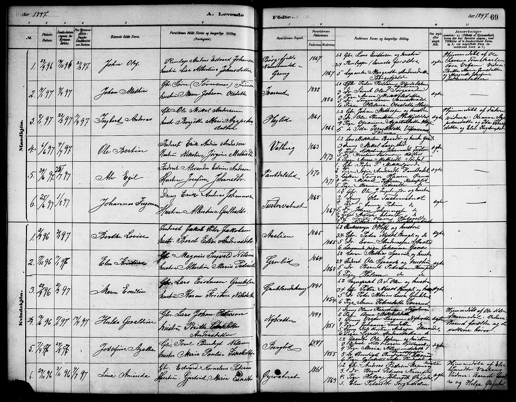 Ministerialprotokoller, klokkerbøker og fødselsregistre - Nordland, SAT/A-1459/823/L0330: Parish register (copy) no. 823C02, 1879-1916, p. 69