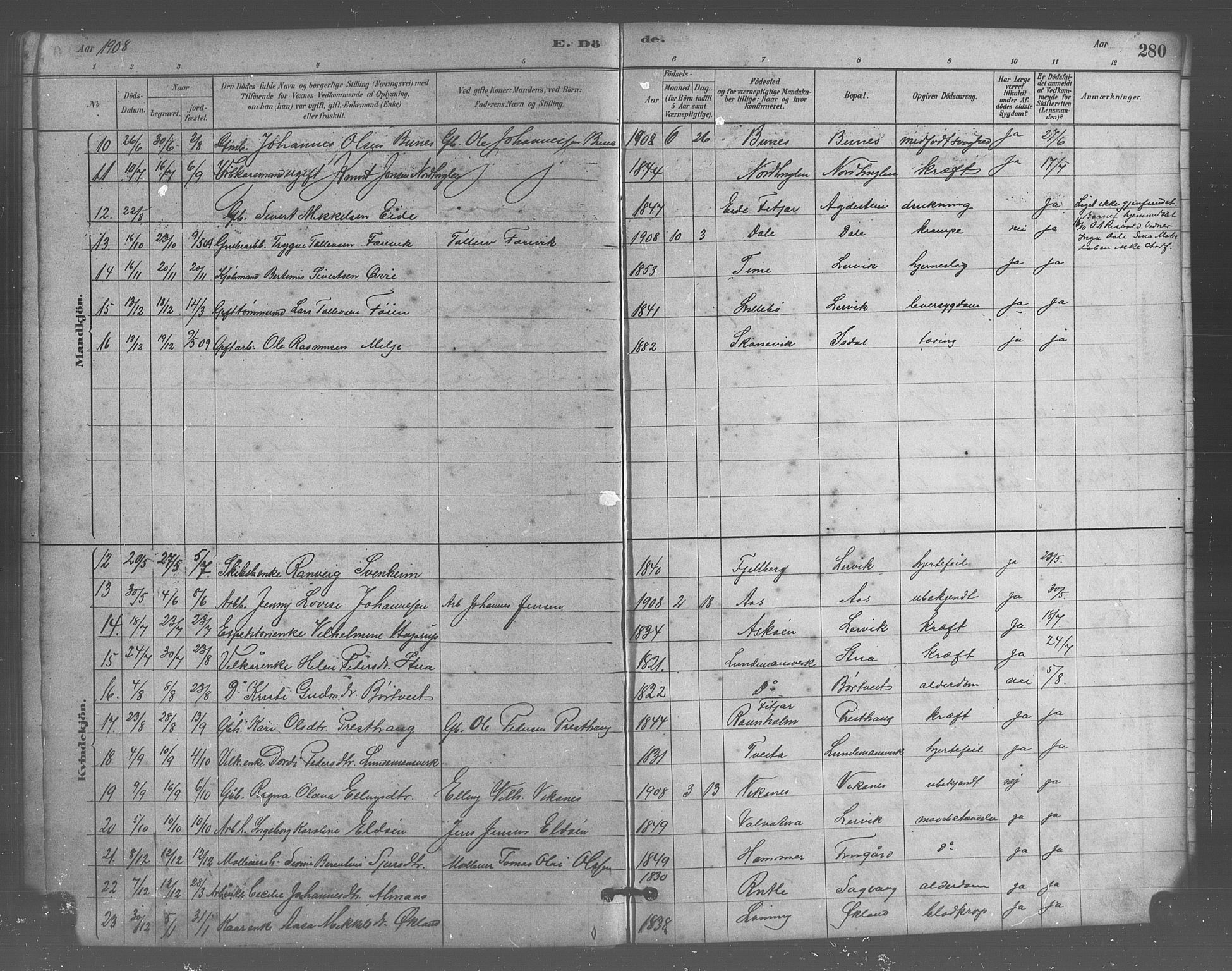 Stord sokneprestembete, AV/SAB-A-78201/H/Hab: Parish register (copy) no. A 2, 1879-1909, p. 280