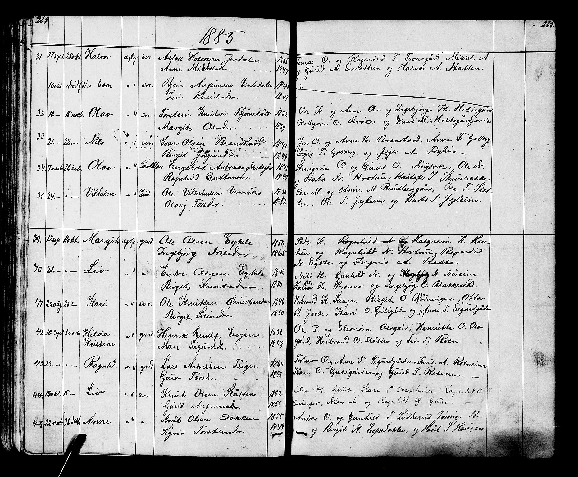 Gol kirkebøker, AV/SAKO-A-226/G/Ga/L0002: Parish register (copy) no. I 2, 1860-1887, p. 264-265