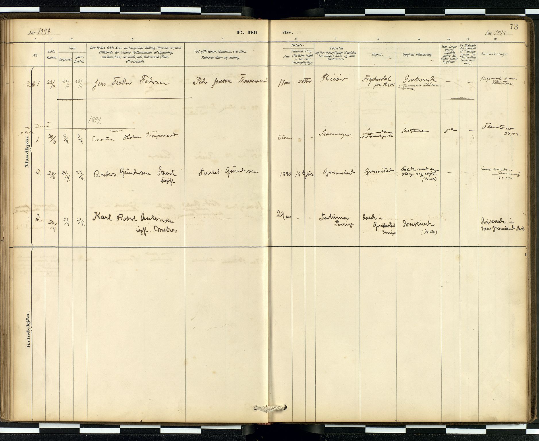  Den norske sjømannsmisjon i utlandet/London m/bistasjoner, SAB/SAB/PA-0103/H/Ha/L0002: Parish register (official) no. A 2, 1887-1903, p. 72b-73a